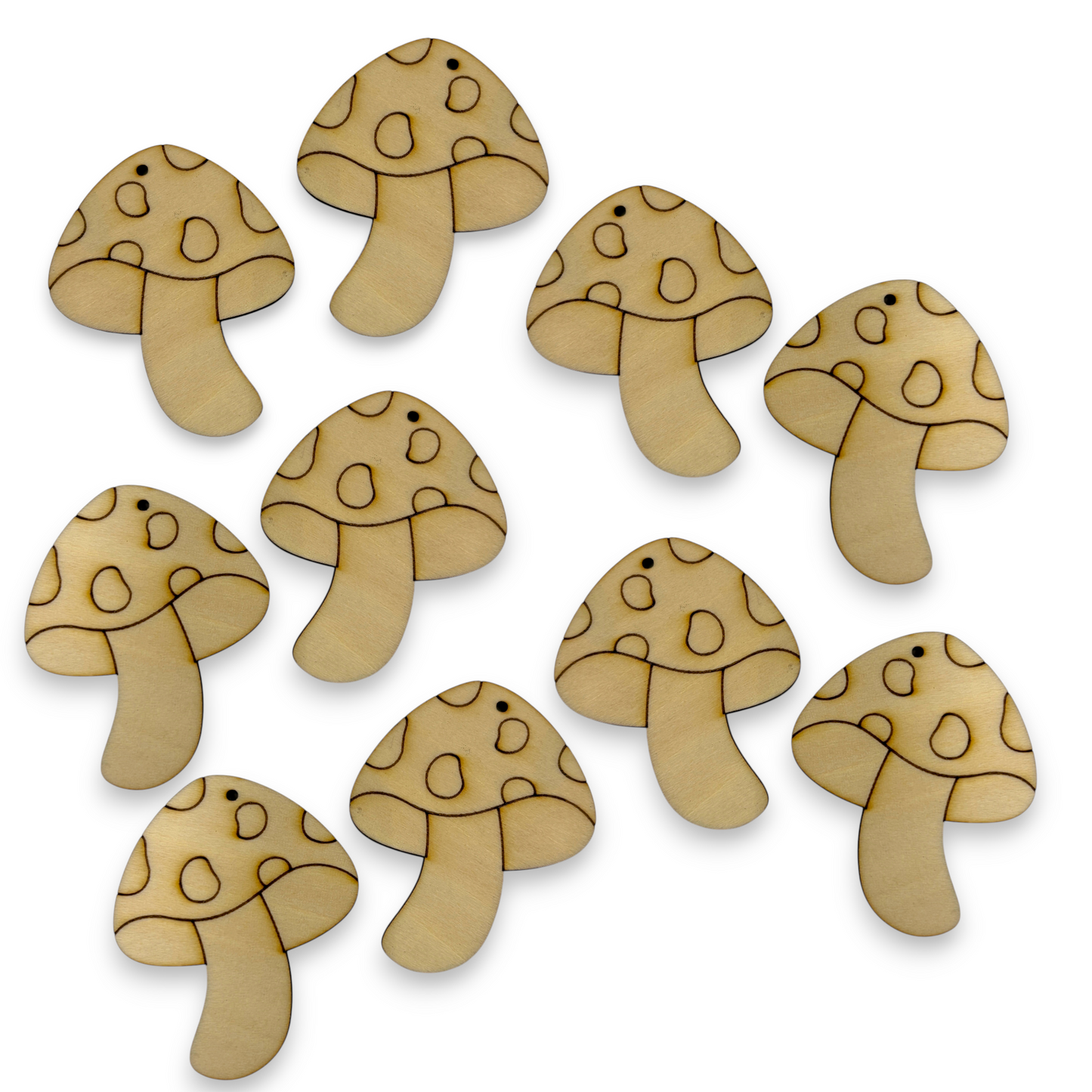 Wooden Mushroom Earring Blanks for DIY Jewellery Making, dangles - 10pc Laser Cut Pieces