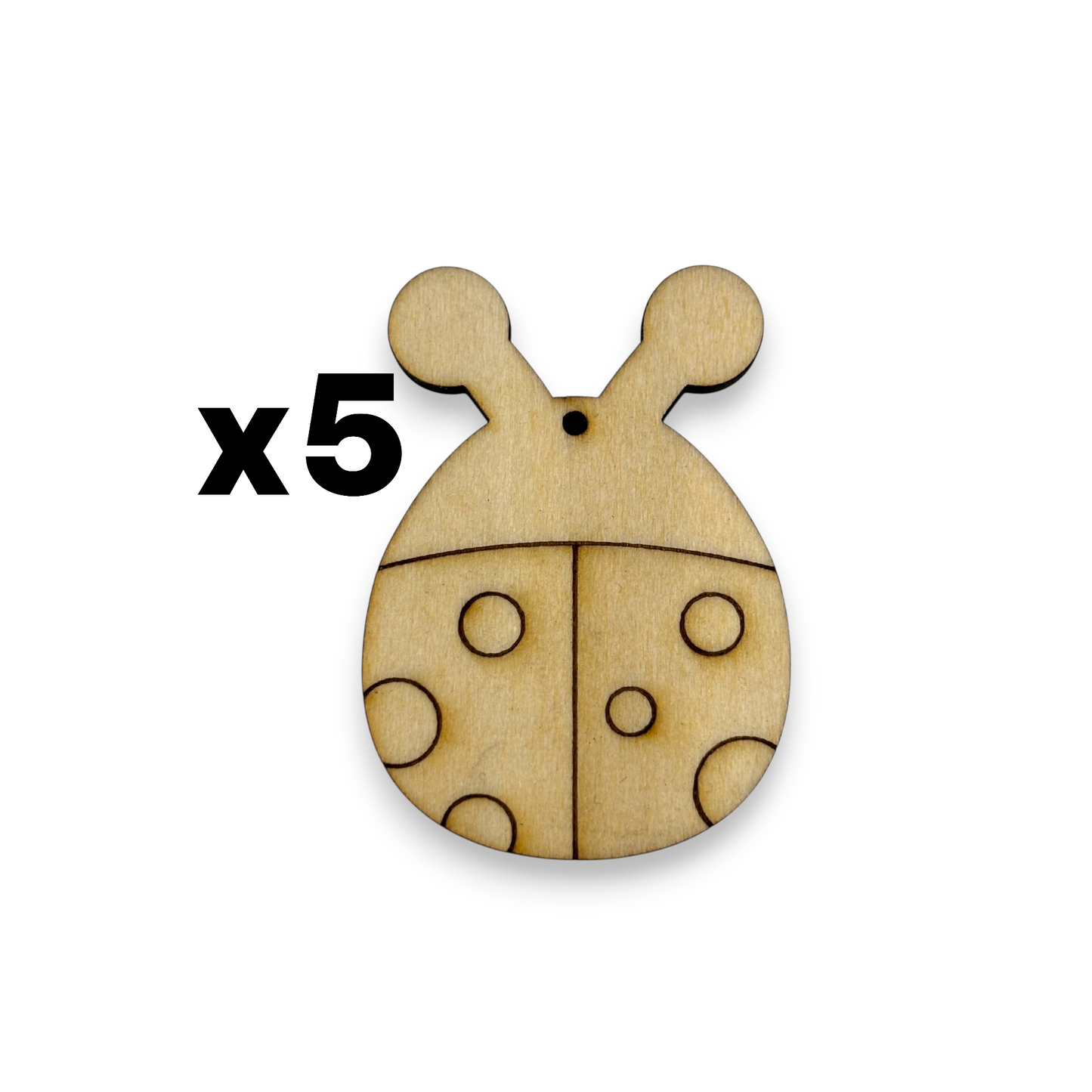 Wooden Ladybug Key Ring & Bag Tag Blanks for DIY, Set of 5