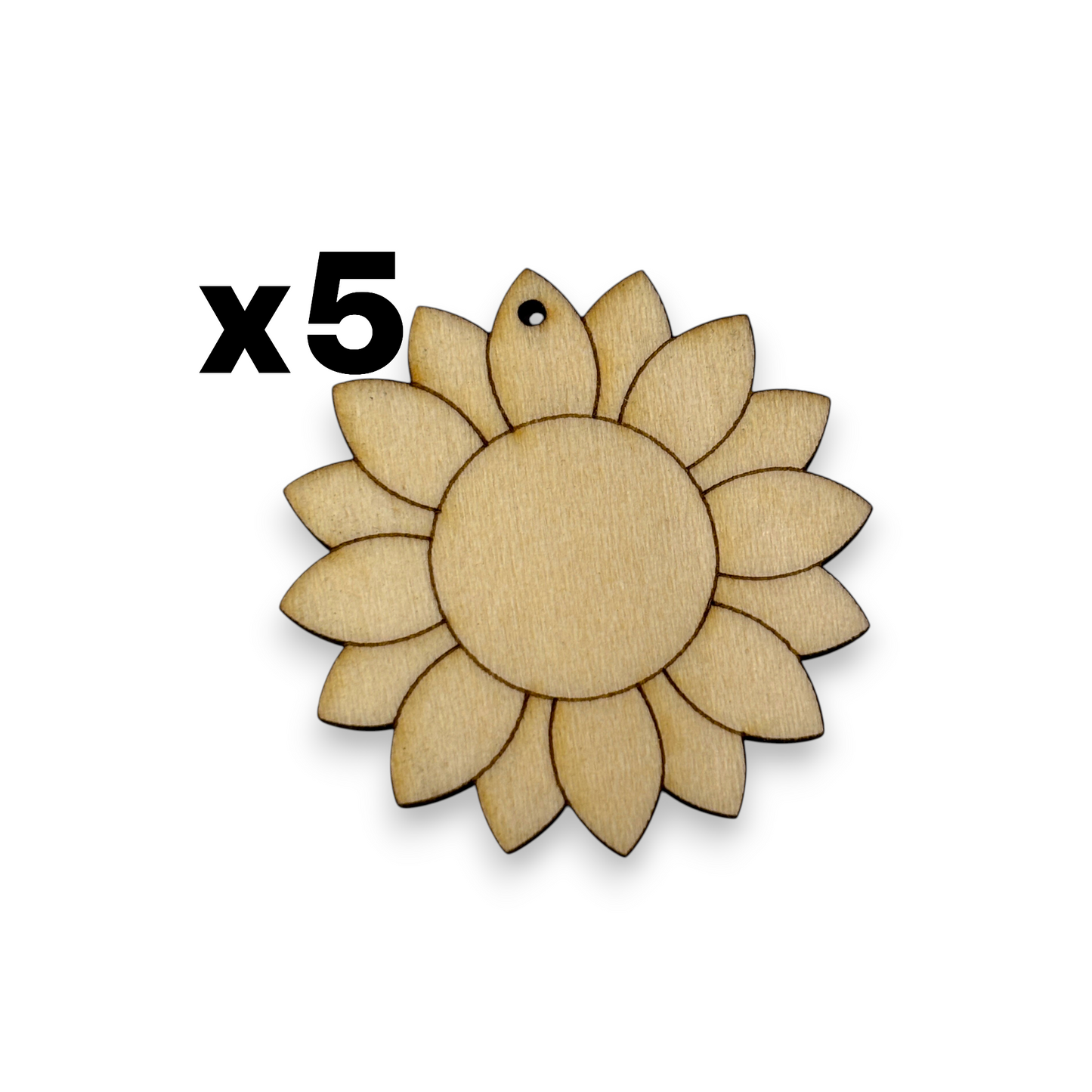 Wooden Flower Key Ring & Bag Tag Blanks for DIY, Set of 5