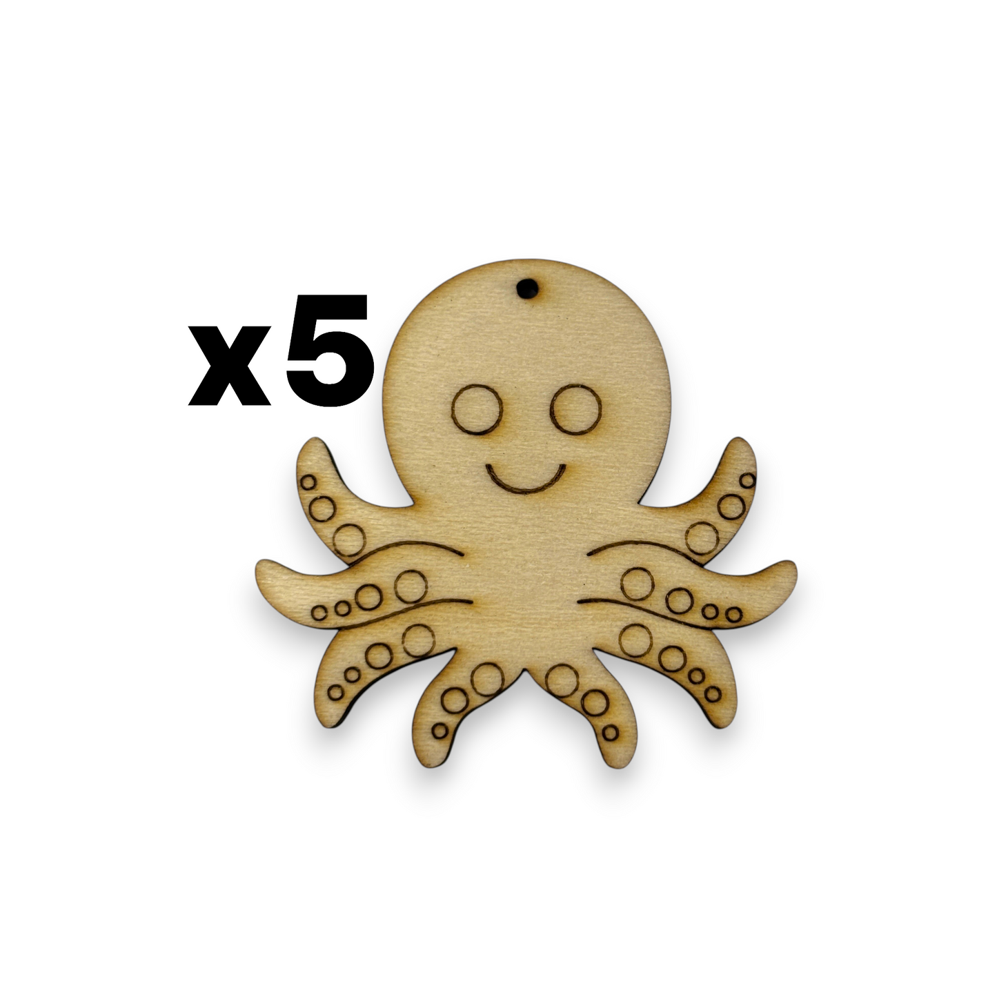 Wooden Octopus Key Ring & Bag Tag Blanks for DIY, Set of 5