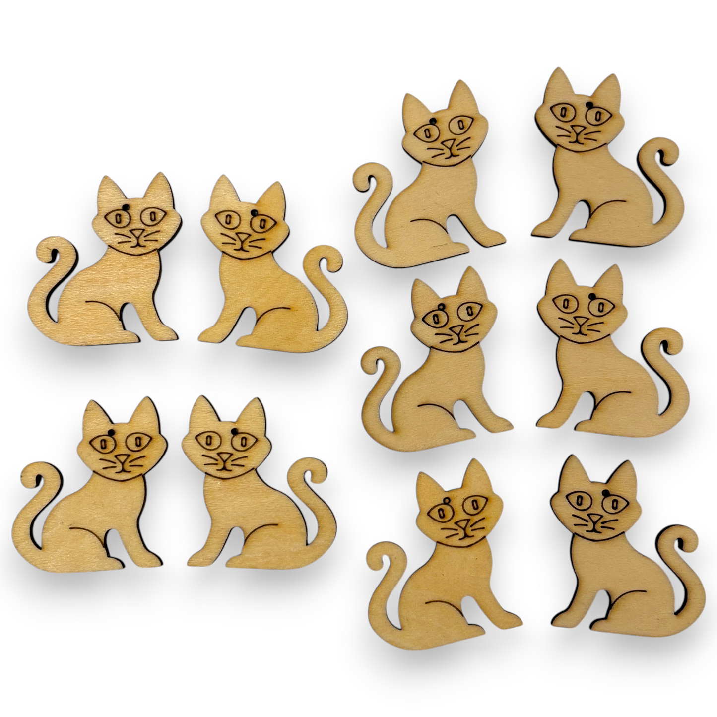 Wooden Cat Earring Blanks for DIY Jewellery Making, dangles - 10pc Laser Cut Pieces