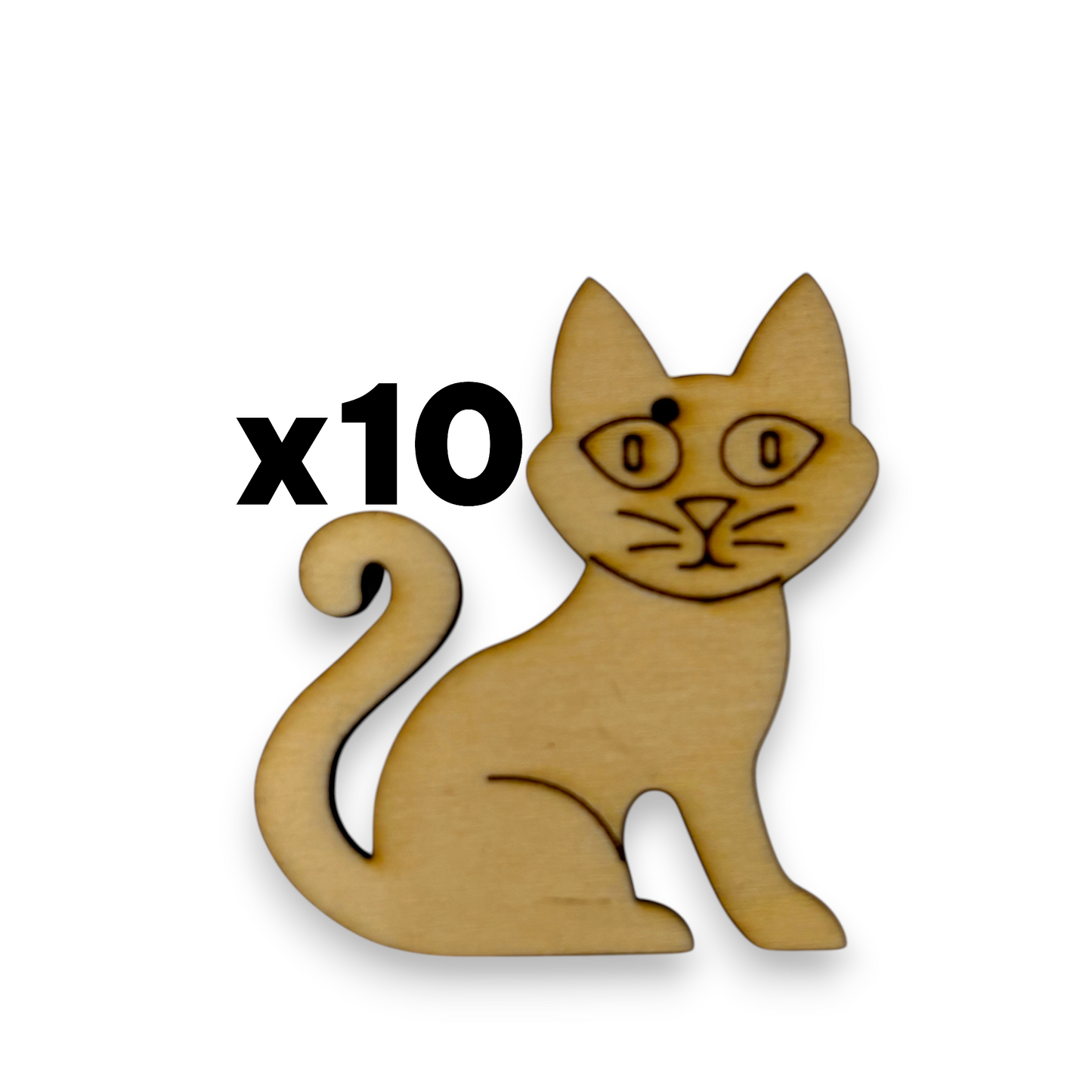Wooden Cat Earring Blanks for DIY Jewellery Making, dangles - 10pc Laser Cut Pieces