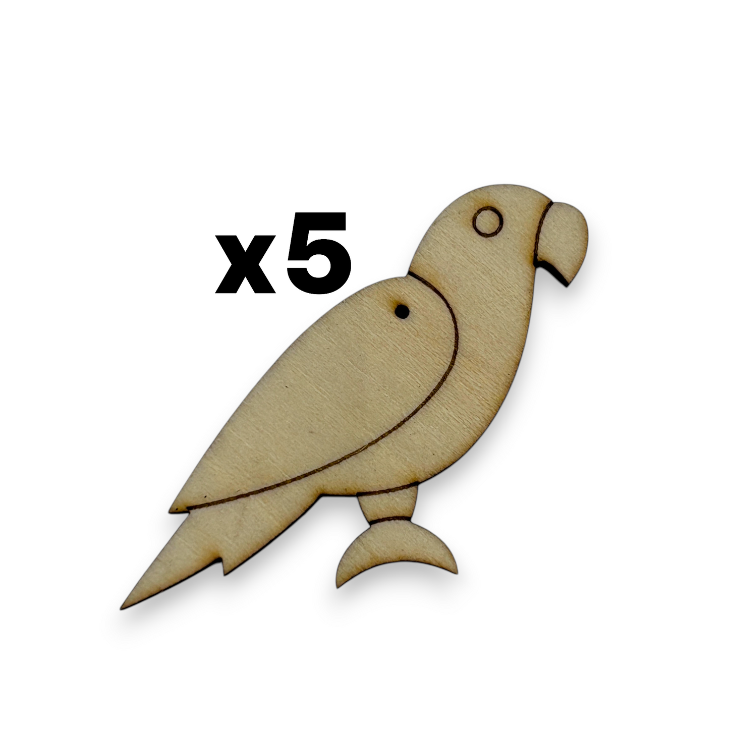Wooden Bird Key Ring & Bag Tag Blanks for DIY, Set of 5