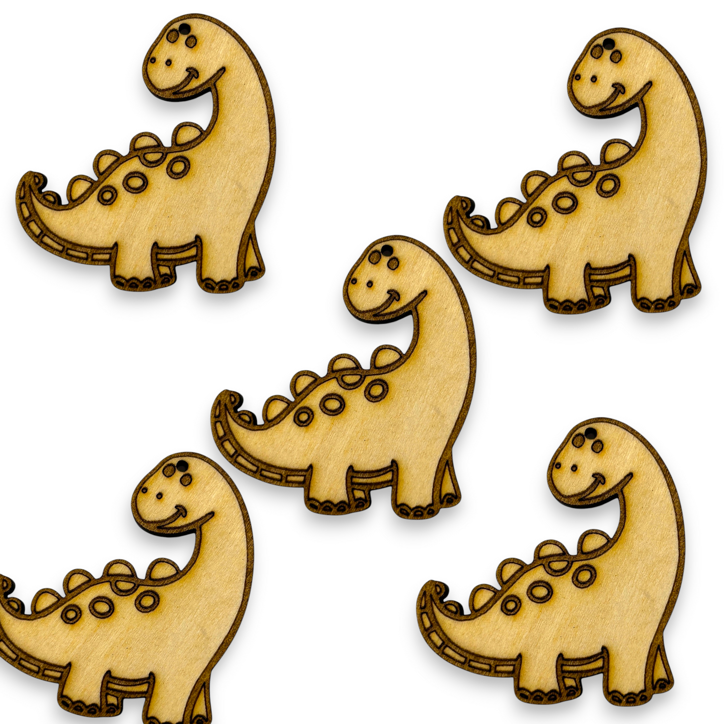 Wooden Dinosaur Key Ring & Bag Tag Blanks for DIY, Set of 5
