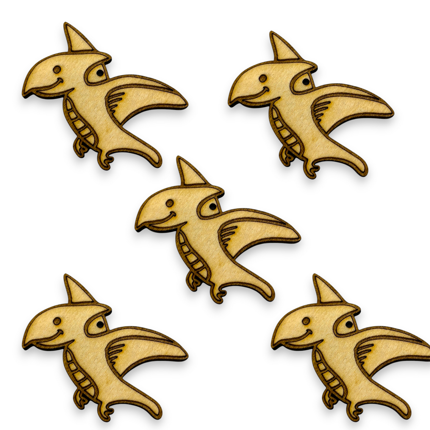 Wooden Dinosaur Key Ring & Bag Tag Blanks for DIY, Set of 5