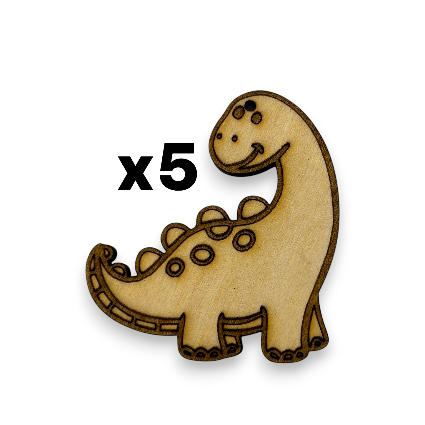 Wooden Dinosaur Key Ring & Bag Tag Blanks for DIY, Set of 5