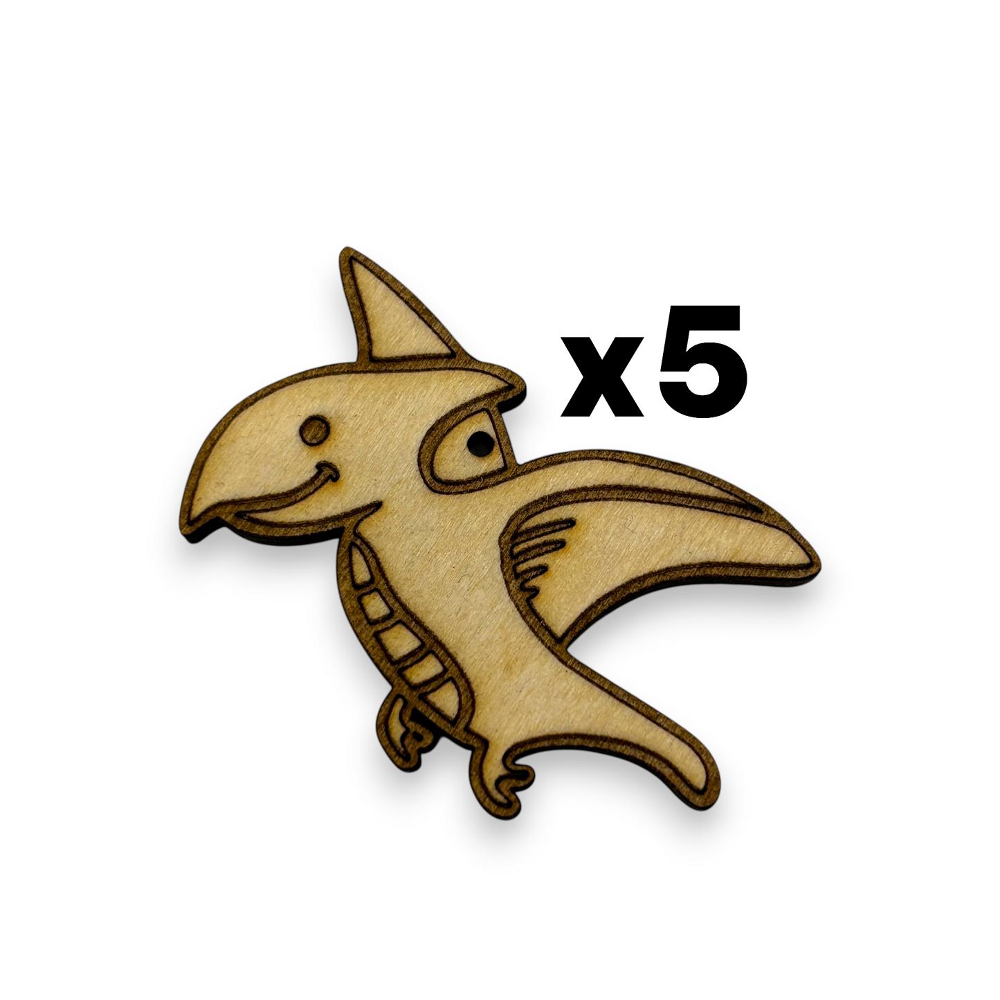 Wooden Dinosaur Key Ring & Bag Tag Blanks for DIY, Set of 5