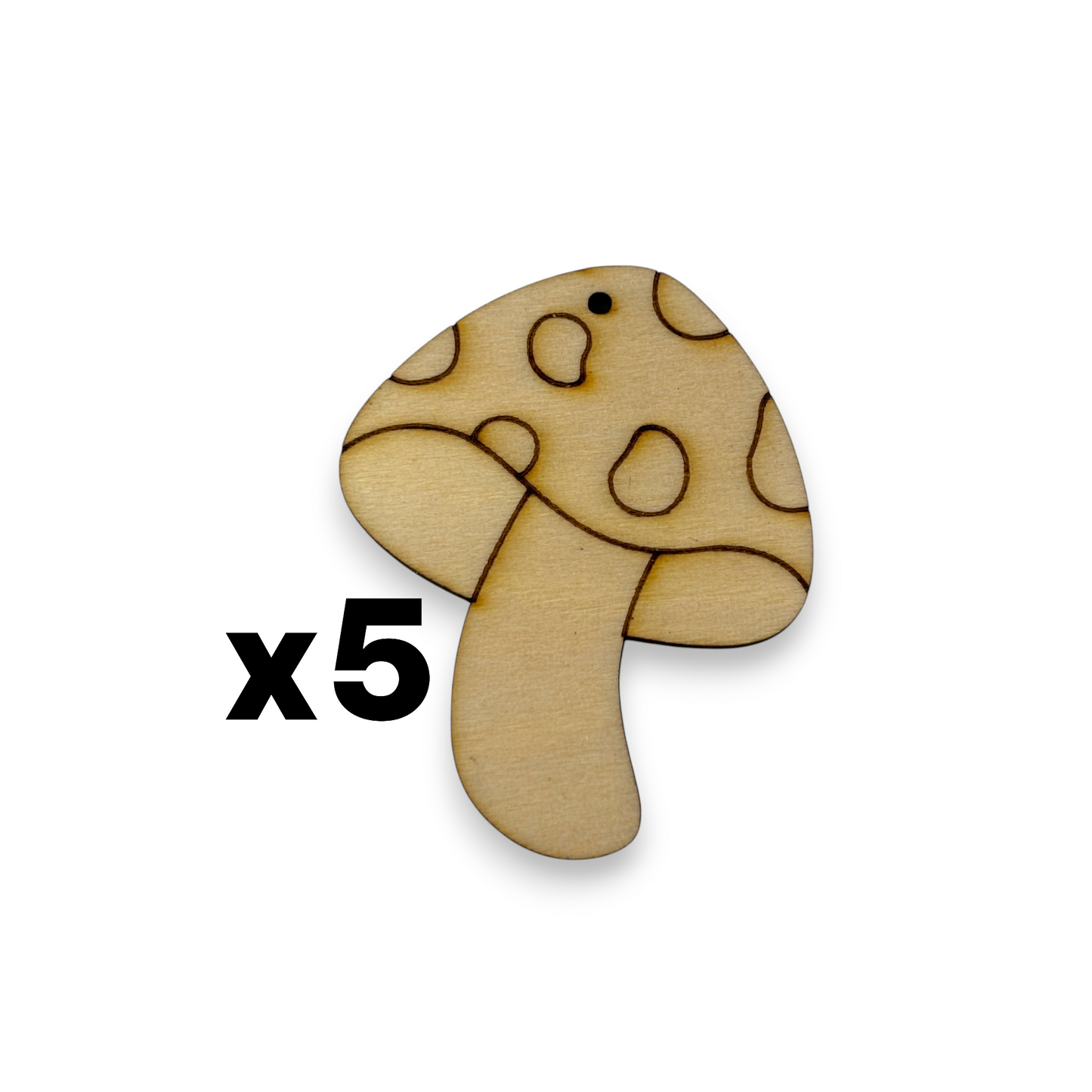 Wooden Mushroom Key Ring & Bag Tag Blanks for DIY, Set of 5