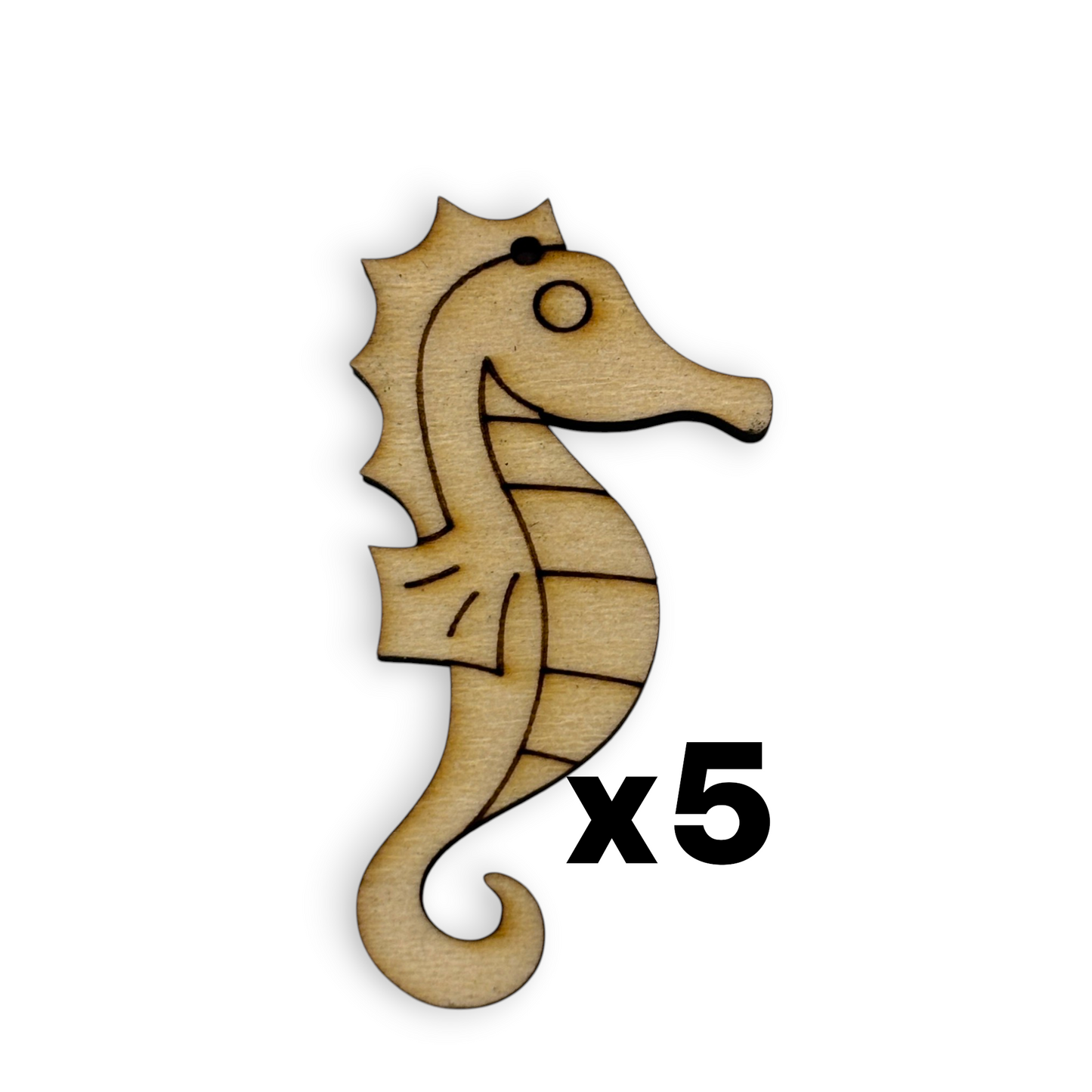 Wooden Seahorse Key Ring & Bag Tag Blanks for DIY, Set of 5