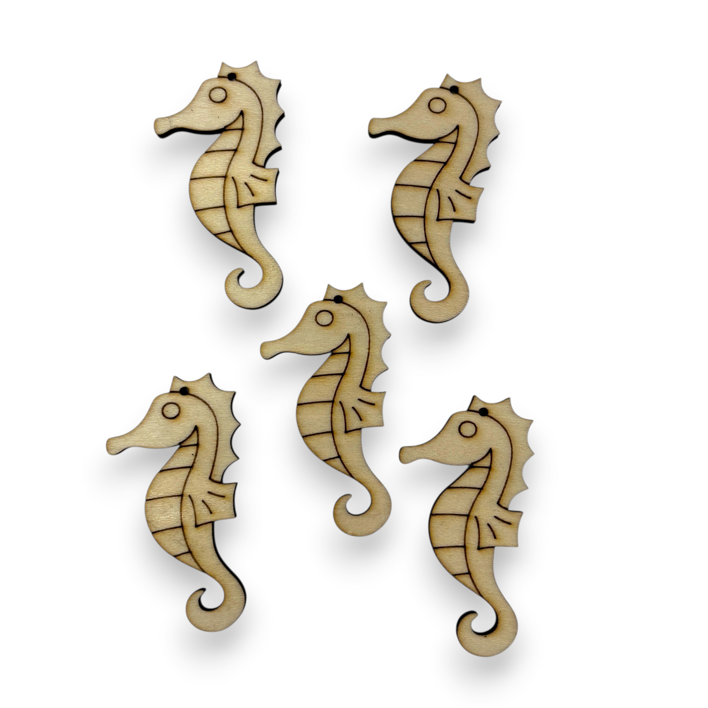 Wooden Seahorse Key Ring & Bag Tag Blanks for DIY, Set of 5