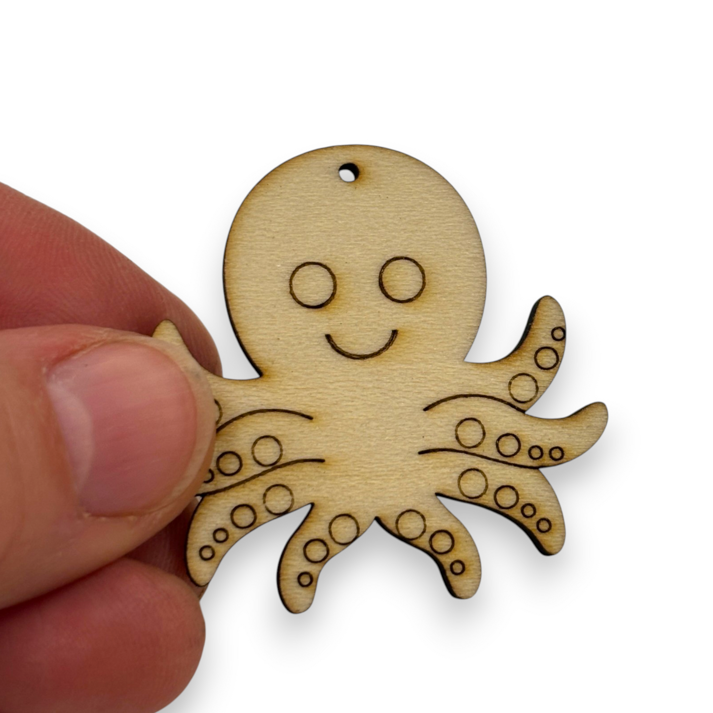 Wooden Octopus Key Ring & Bag Tag Blanks for DIY, Set of 5