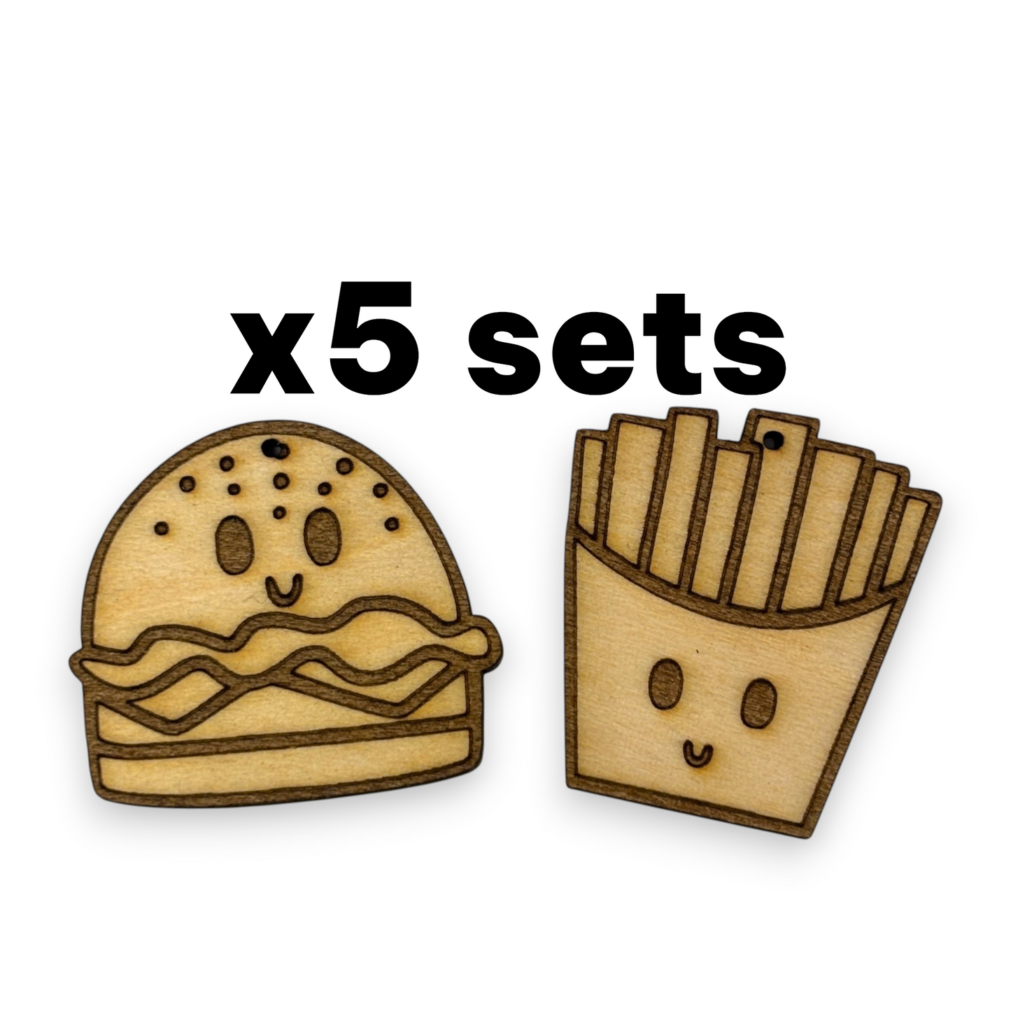 Wooden Food Earring Blanks for DIY Jewellery Making, dangles - 10pc Laser Cut Pieces