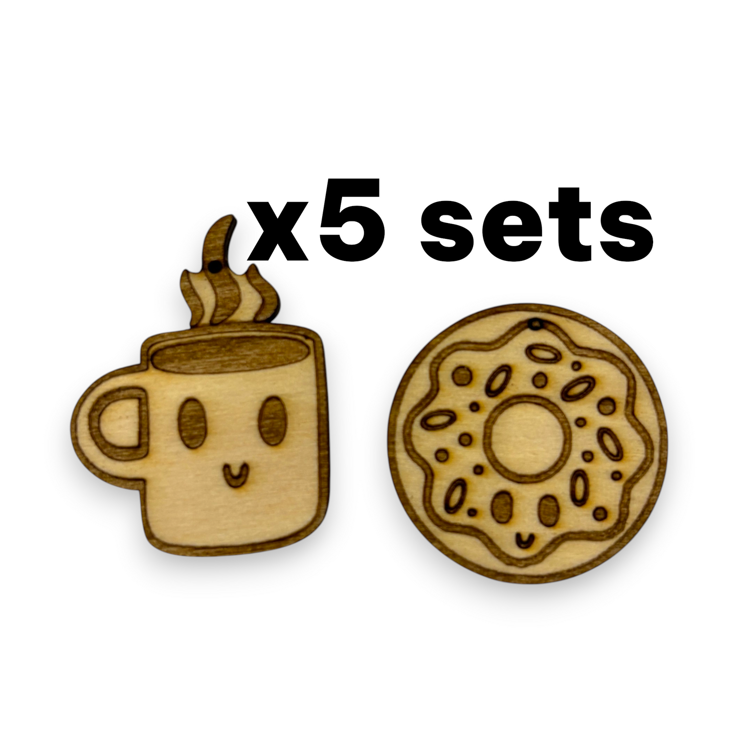 Wooden Food Earring Blanks for DIY Jewellery Making, dangles - 10pc Laser Cut Pieces
