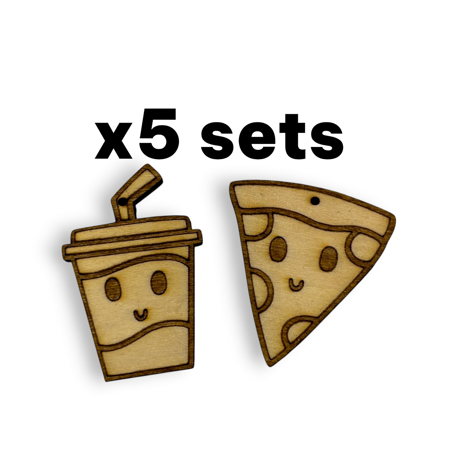 Wooden Food Earring Blanks for DIY Jewellery Making, dangles - 10pc Laser Cut Pieces