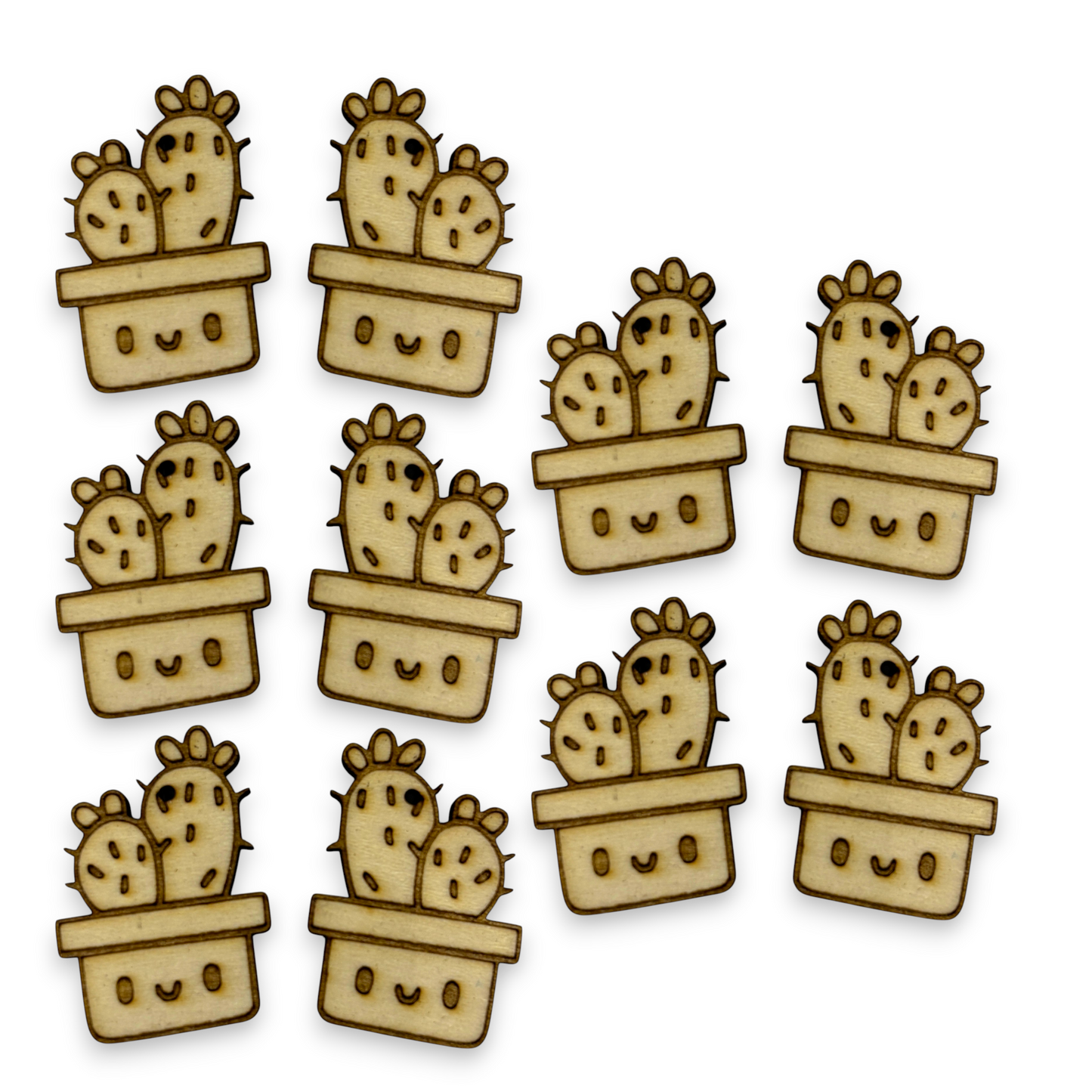 Wooden Cactus Earring Blanks for DIY Jewellery Making, dangles - 10pc Laser Cut Pieces