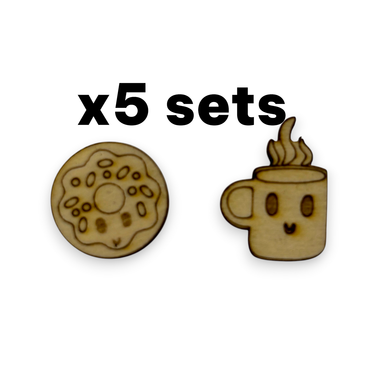 Wooden Food Earring Blanks for DIY Jewellery Making, scrapbooking - Studs - 10pc Laser Cut Set