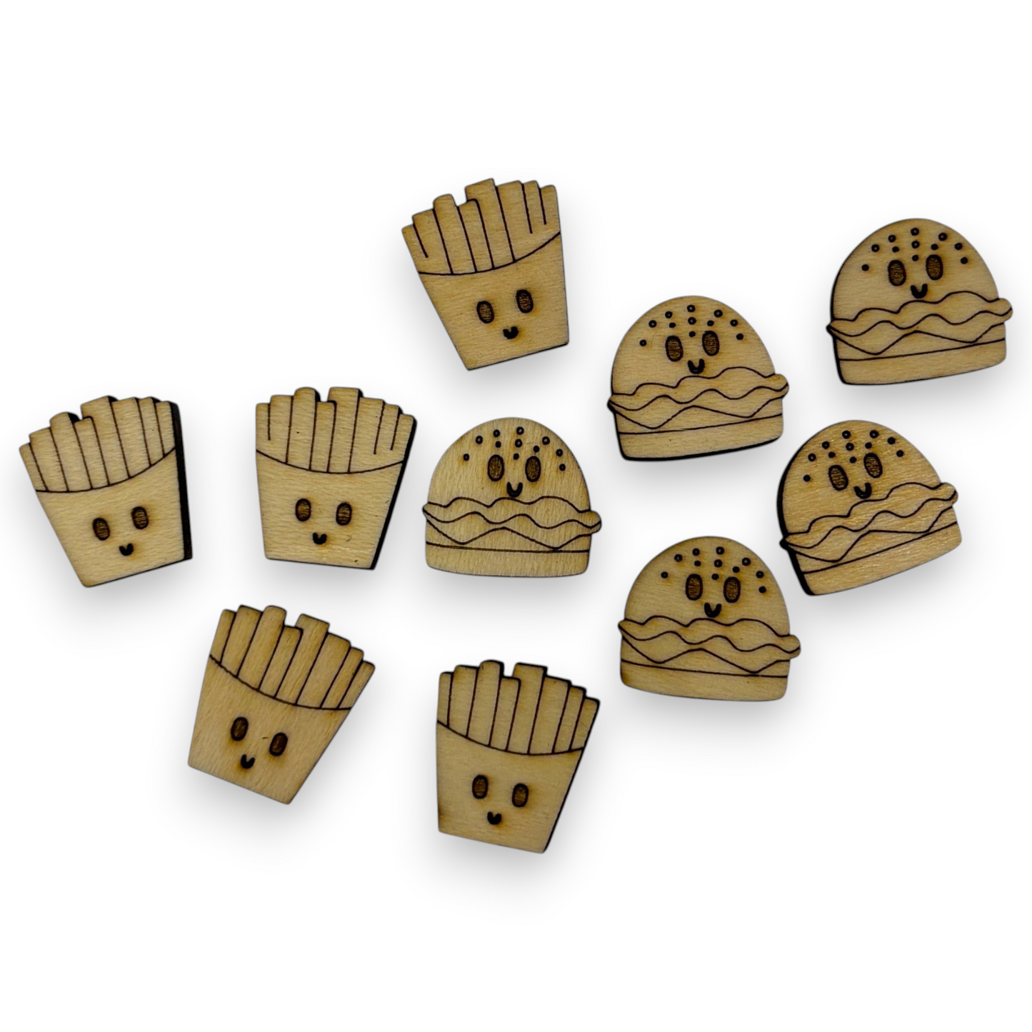 Wooden Food Earring Blanks for DIY Jewellery Making, scrapbooking - Studs - 10pc Laser Cut Set