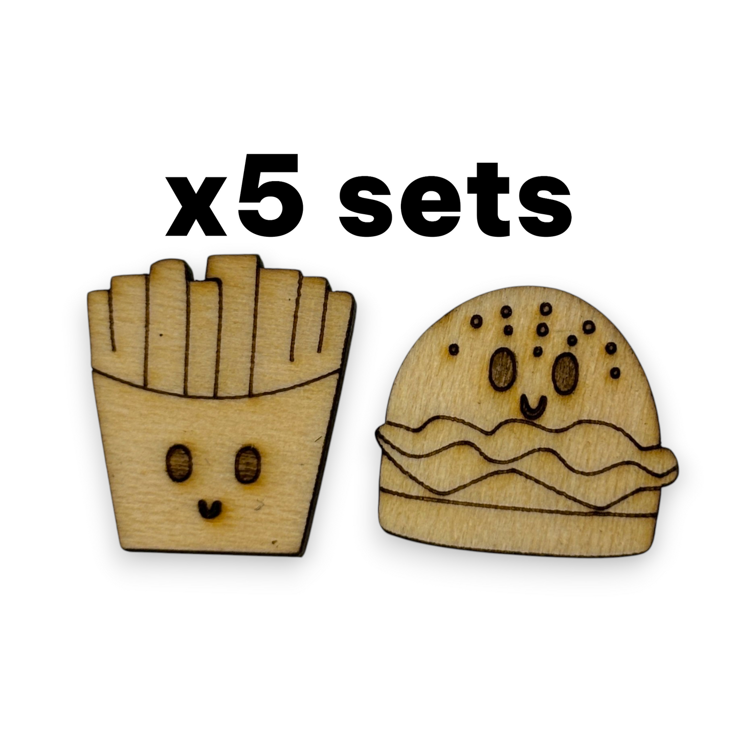 Wooden Food Earring Blanks for DIY Jewellery Making, scrapbooking - Studs - 10pc Laser Cut Set