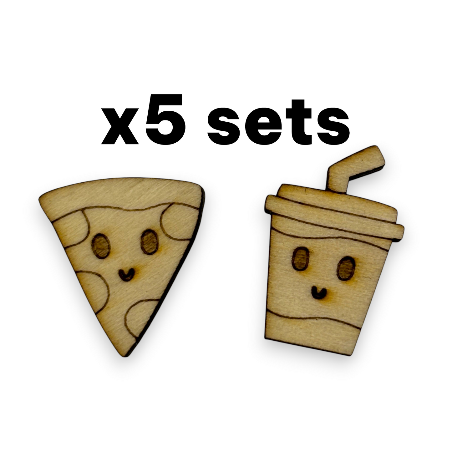 Wooden Food Earring Blanks for DIY Jewellery Making, scrapbooking - Studs - 10pc Laser