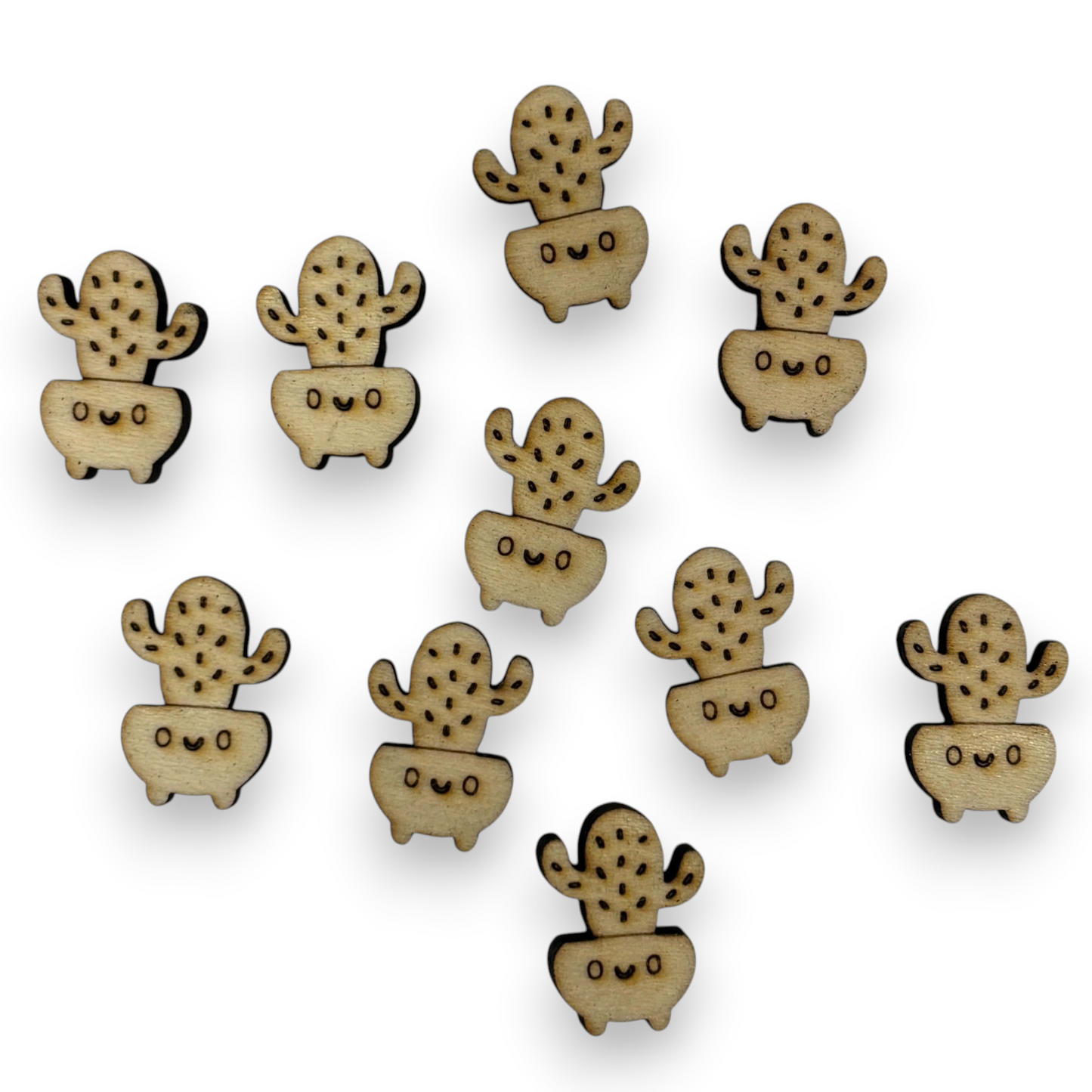 Wooden Cactus Earring Blanks for DIY Jewellery Making, scrapbooking - Studs - 10pc Laser Cut Pieces