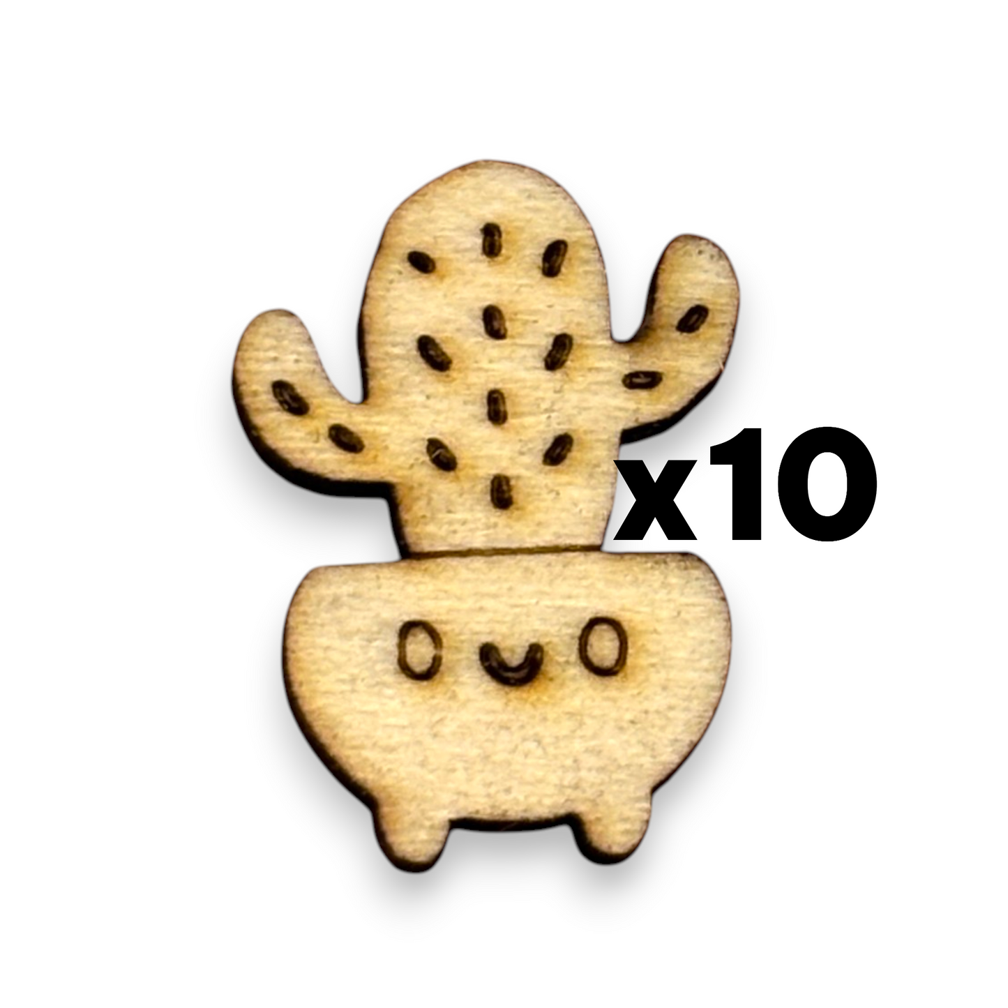 Wooden Cactus Earring Blanks for DIY Jewellery Making, scrapbooking - Studs - 10pc Laser Cut Pieces