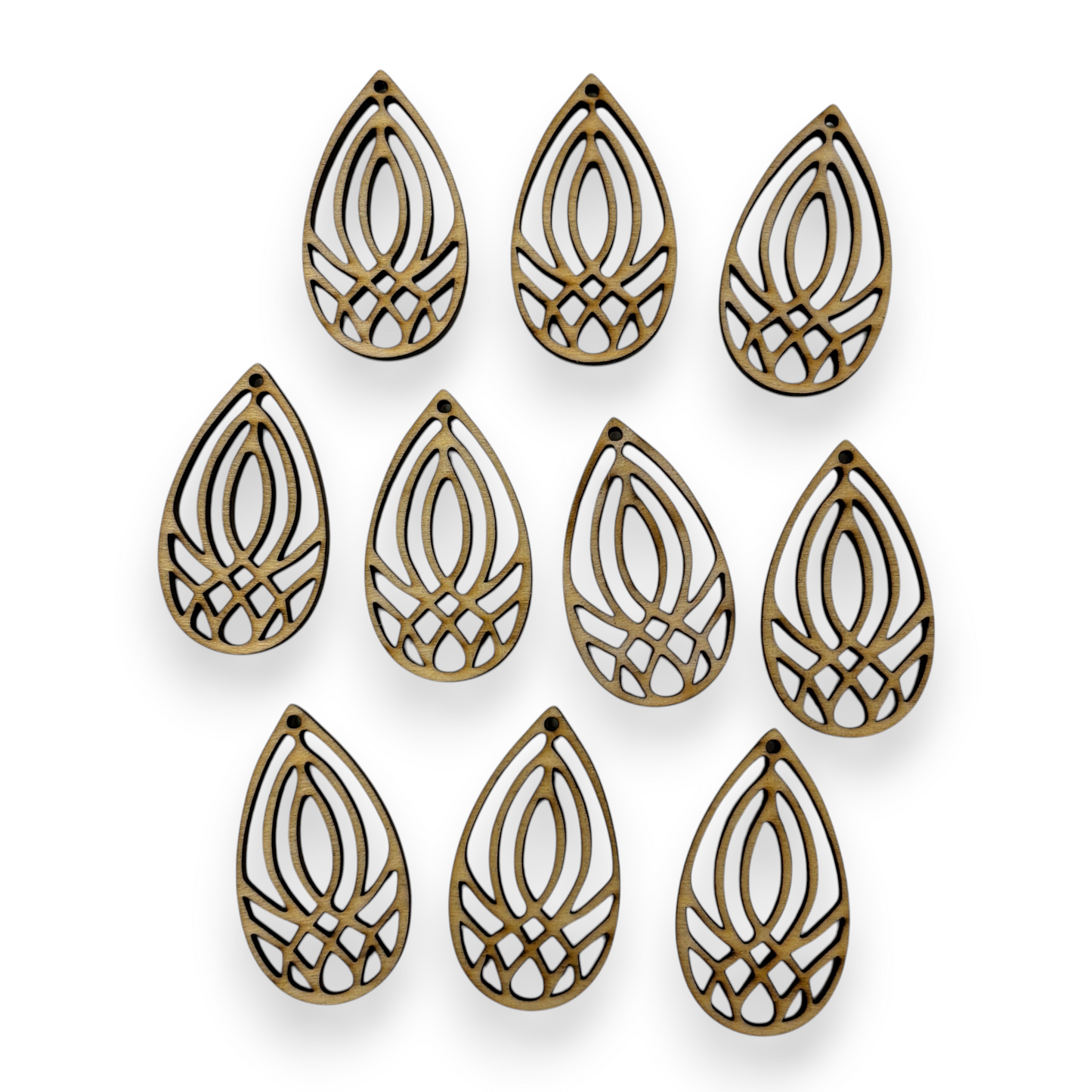 Wooden Teardrop Earring Blanks for DIY Jewellery Making, dangles - 10pc Laser Cut Pieces