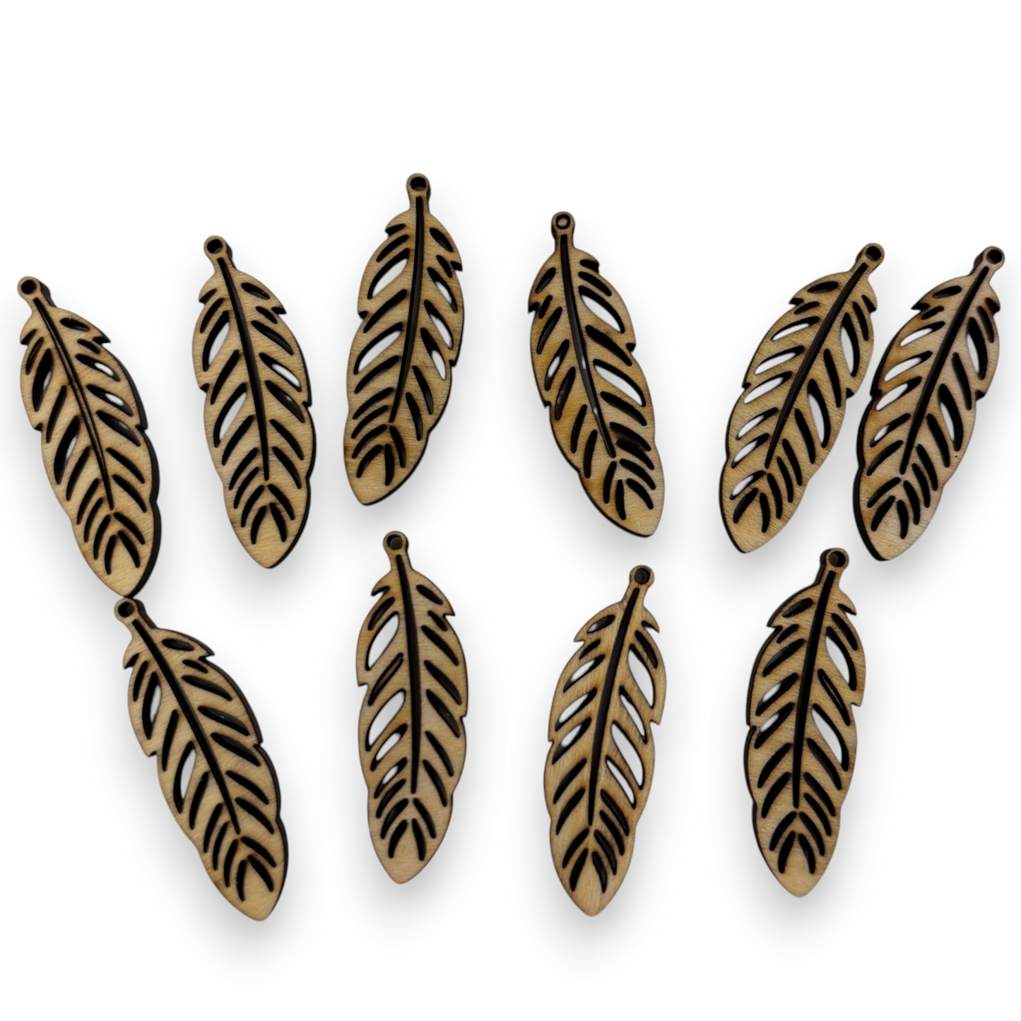 Wooden Feather Earring Blanks for DIY Jewellery Making, dangles - 10pc Laser Cut Pieces