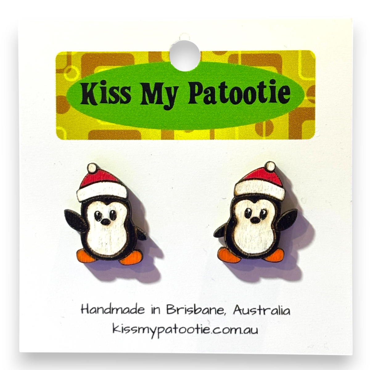 Wooden Christmas stud earrings - Penguin