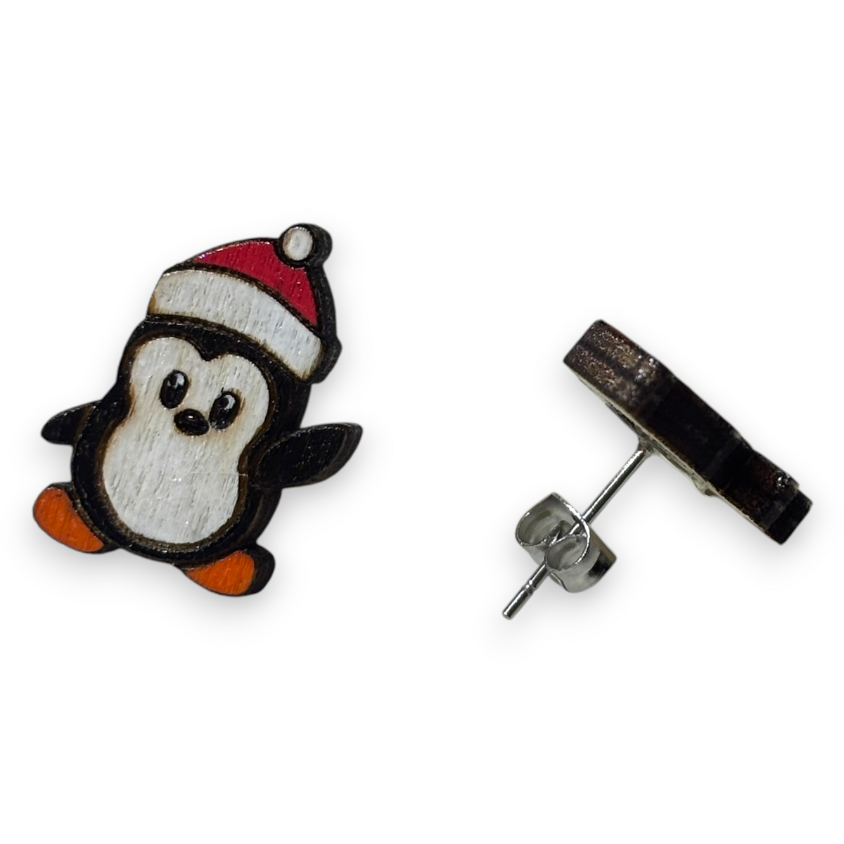 Wooden Christmas stud earrings - Penguin