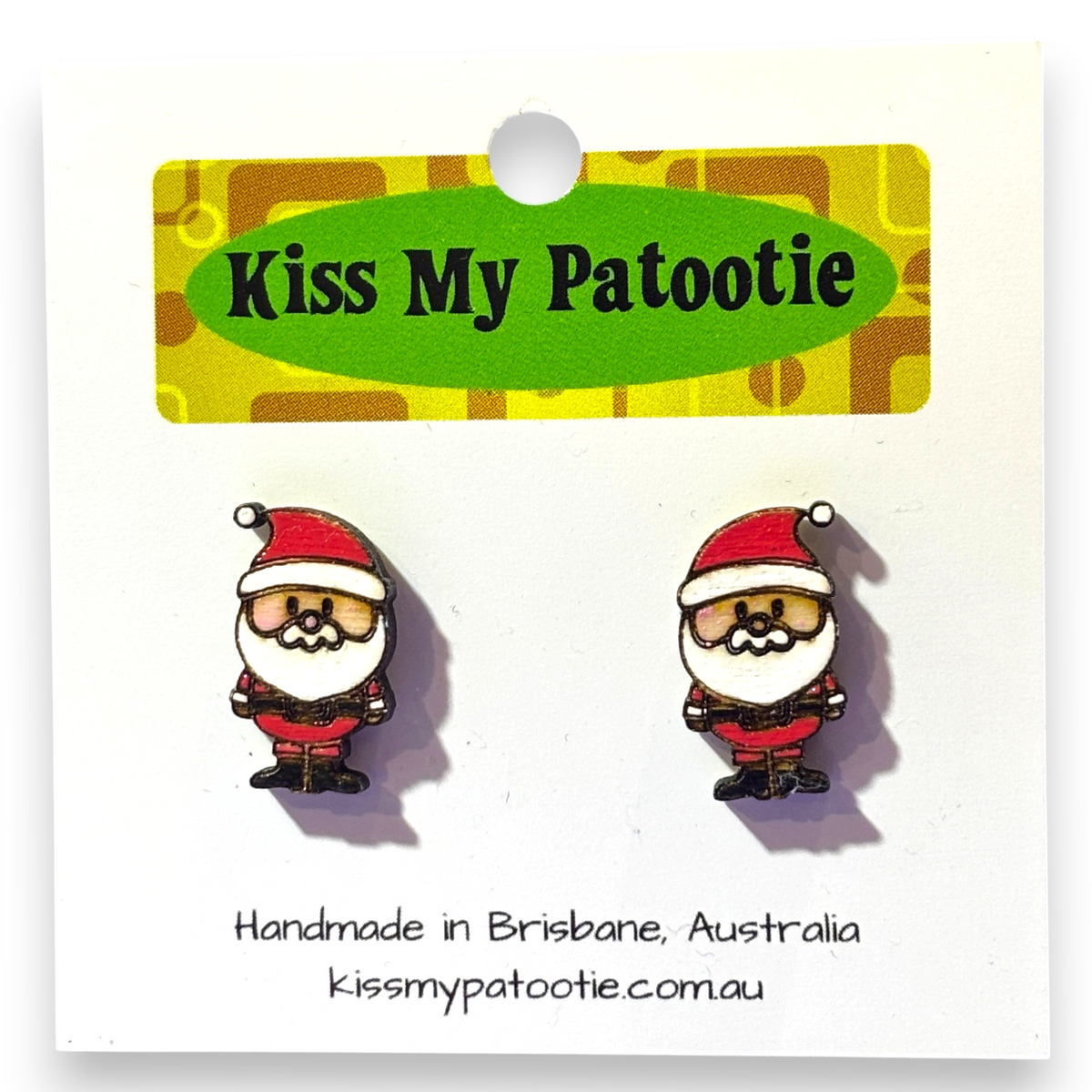 Wooden Christmas stud earrings - Santa