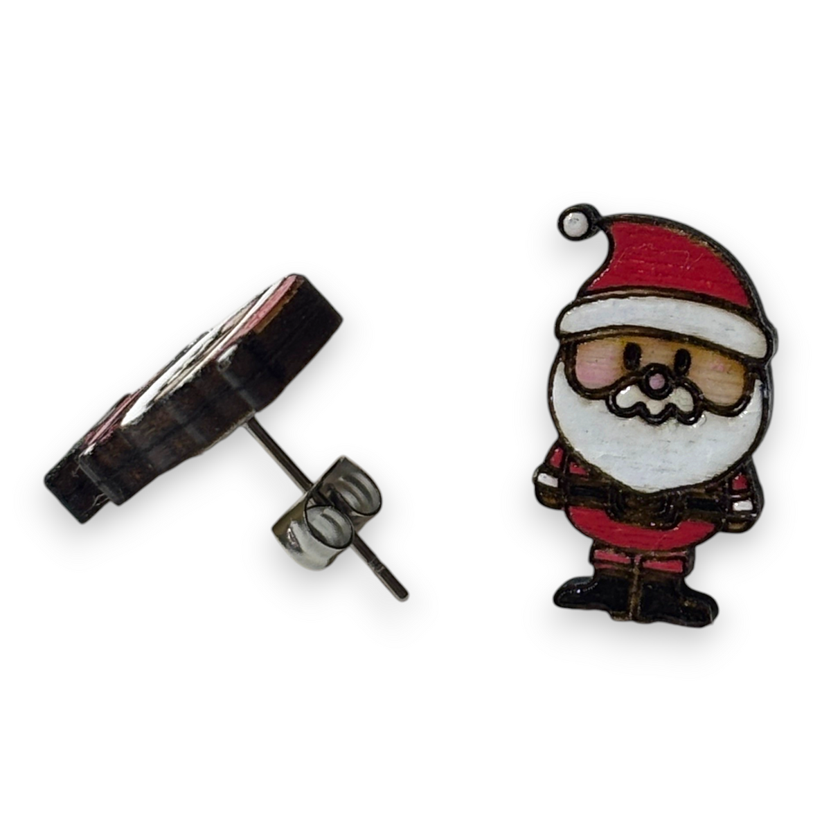 Wooden Christmas stud earrings - Santa