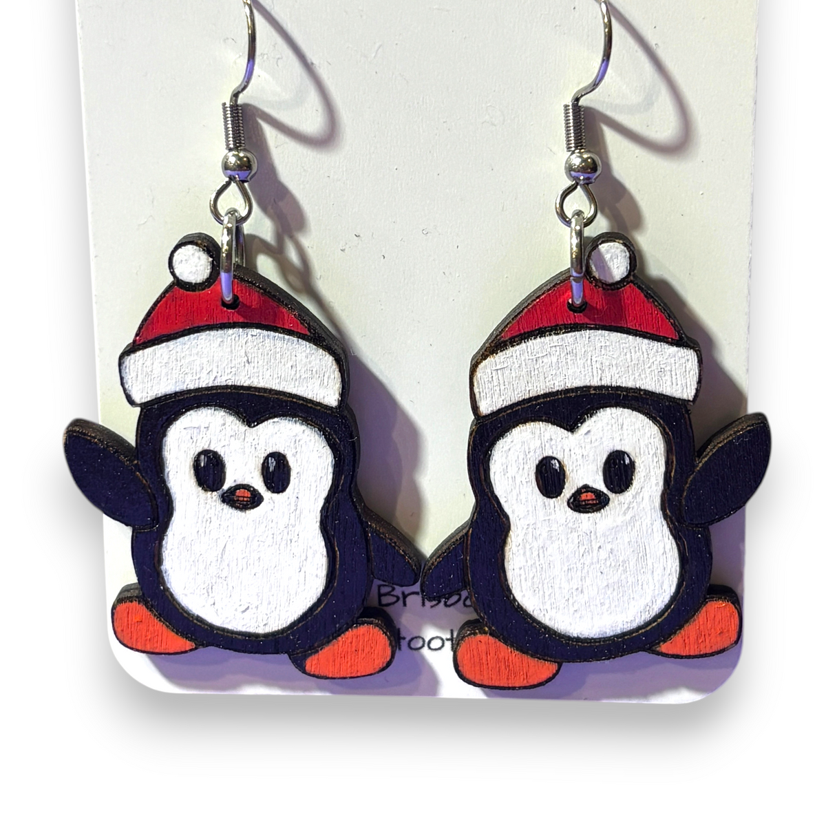 Wooden Christmas earrings - Penguin