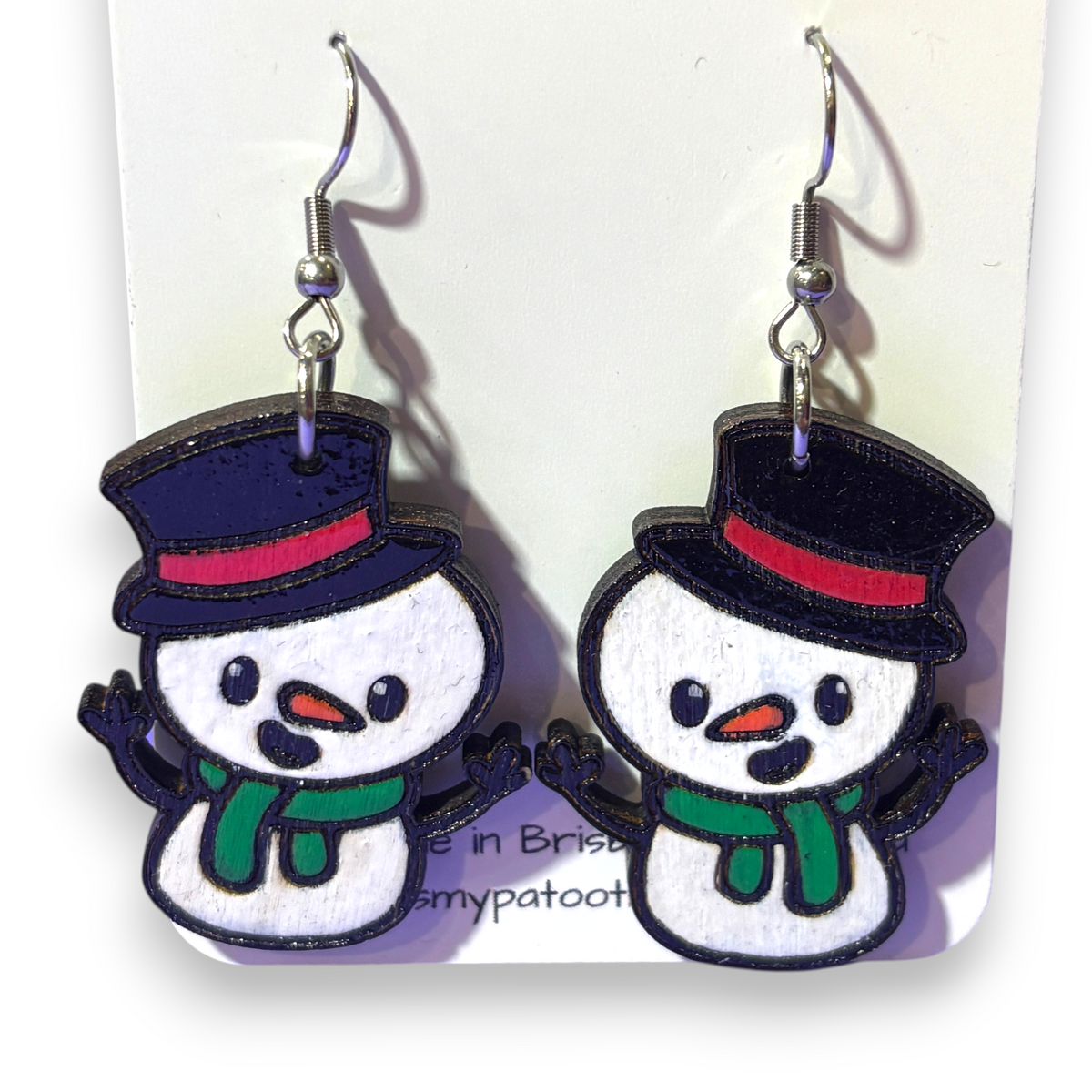 Wooden Christmas earrings - Snowman