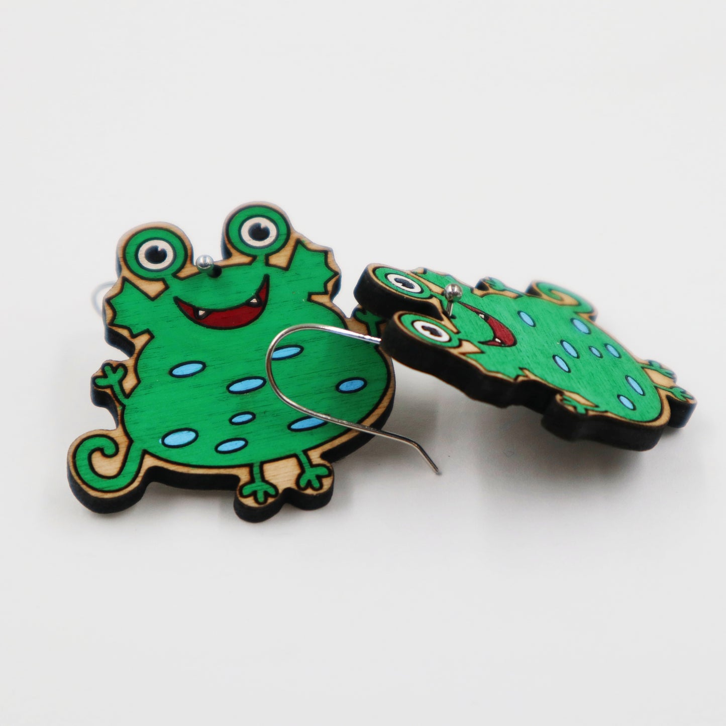 Wooden monster earrings - hand painted