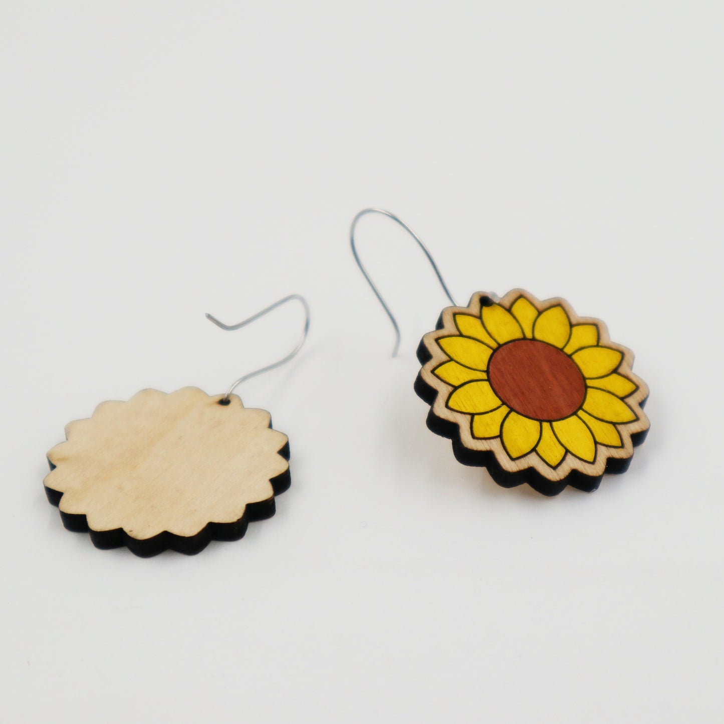 Wooden sunflower earrings