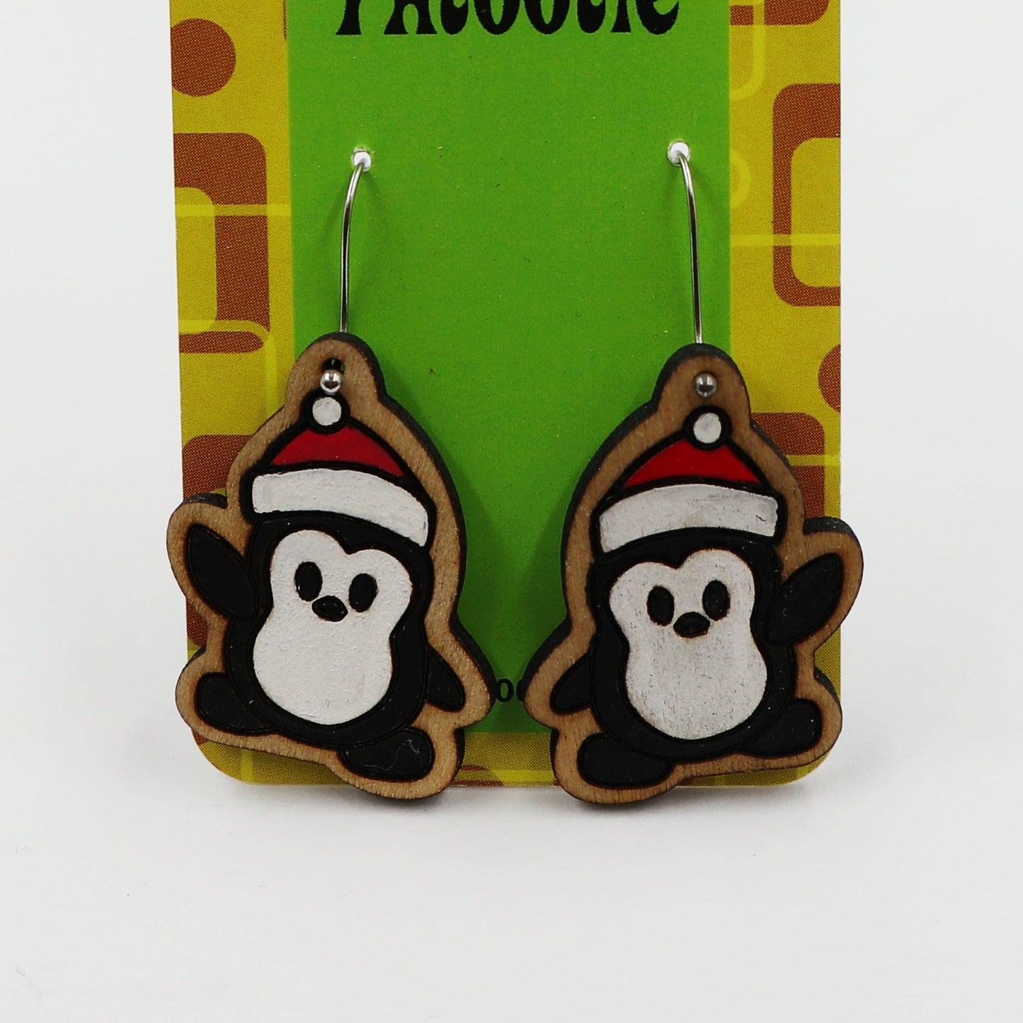 Wooden penguin Christmas earrings