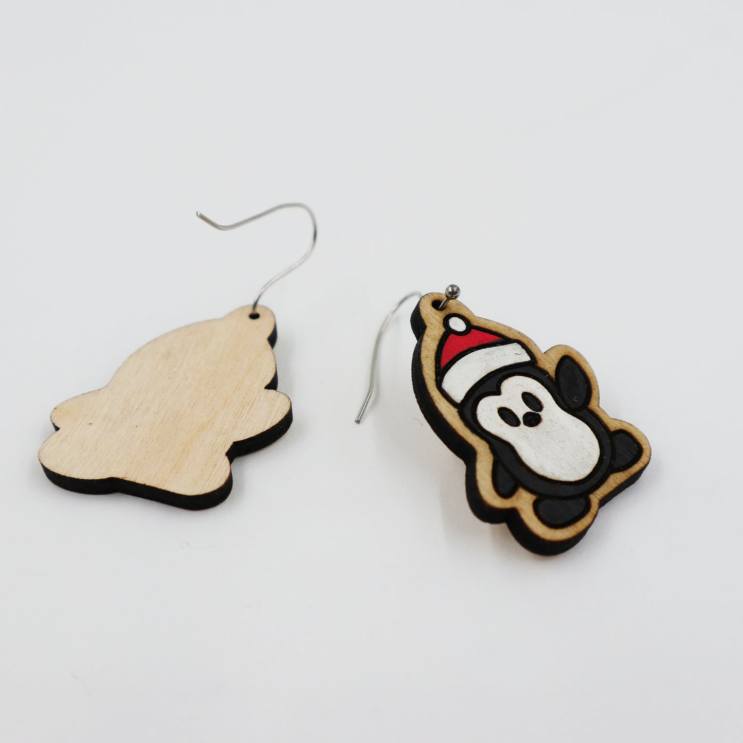 Wooden penguin Christmas earrings