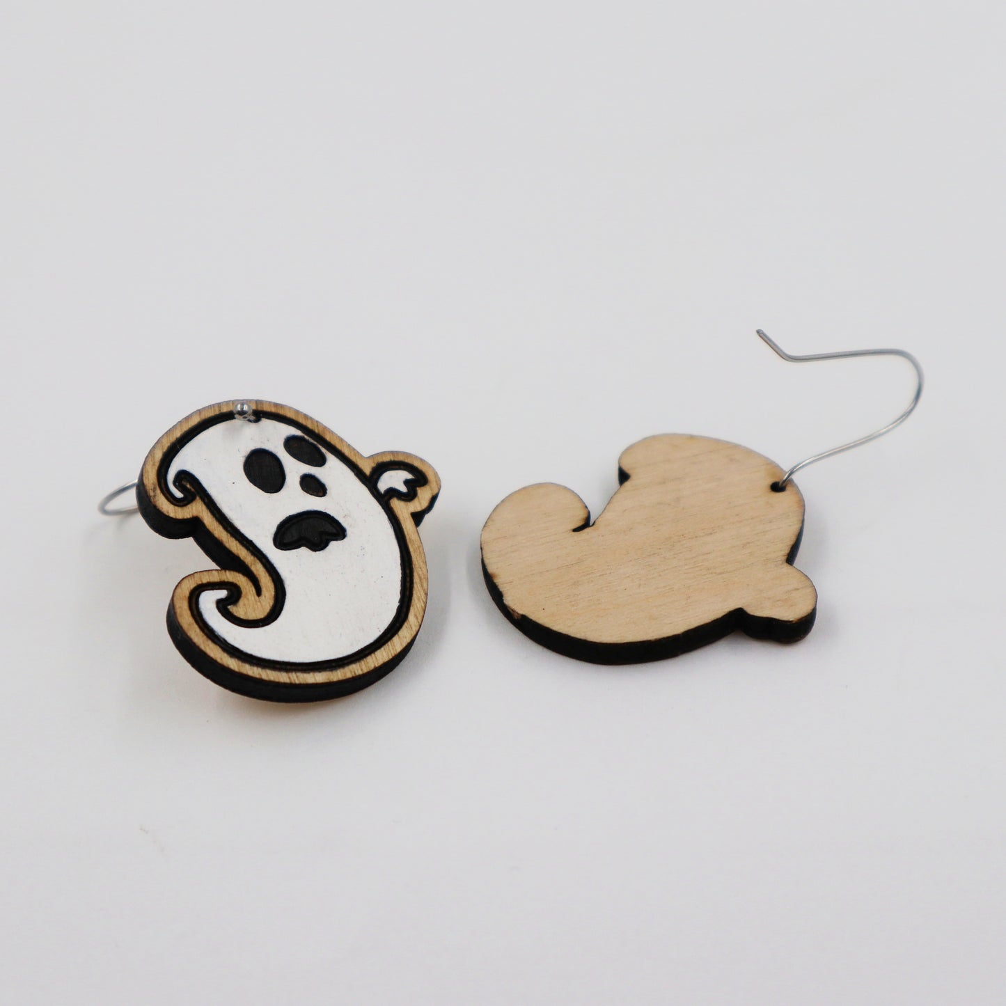 Wooden ghost Halloween earrings