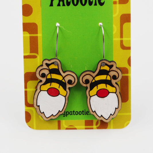 Wooden bumble bee gnome earrings