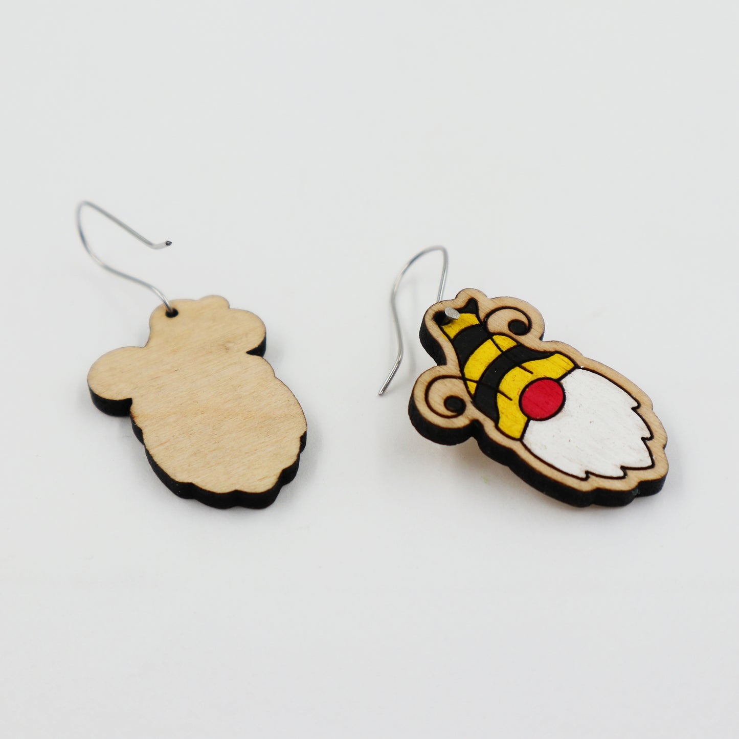 Wooden bumble bee gnome earrings