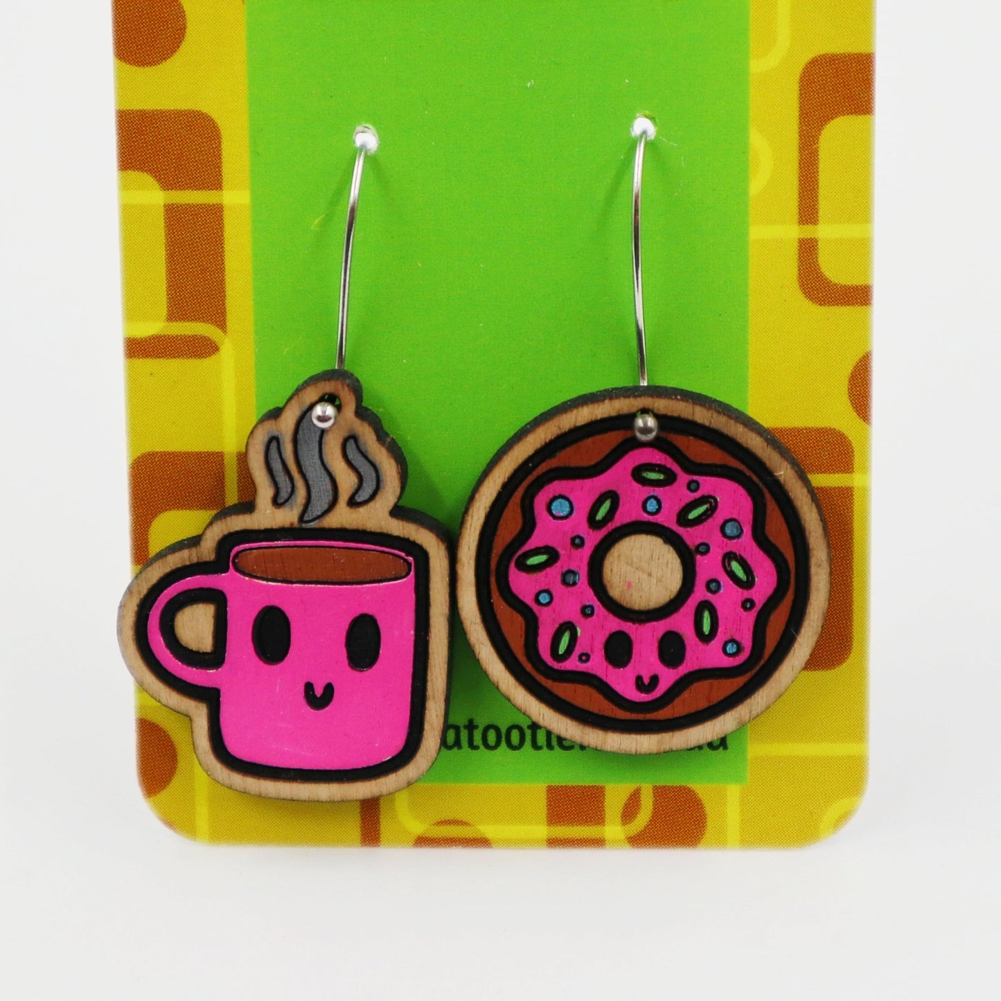 Wooden coffee and donut earrings