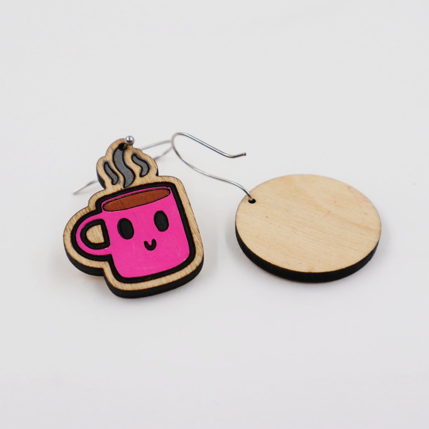 Wooden coffee and donut earrings