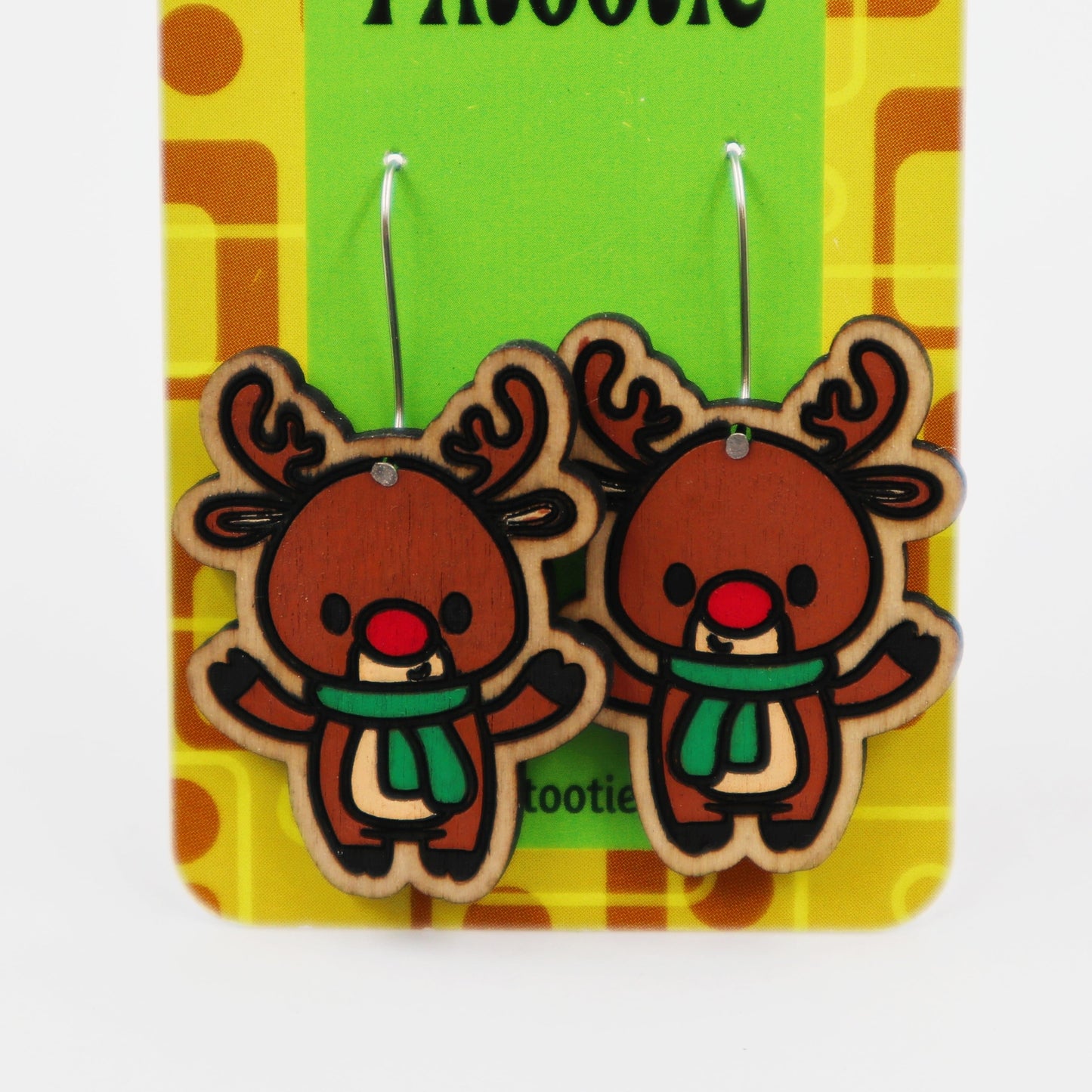 Wooden reindeer Christmas earrings