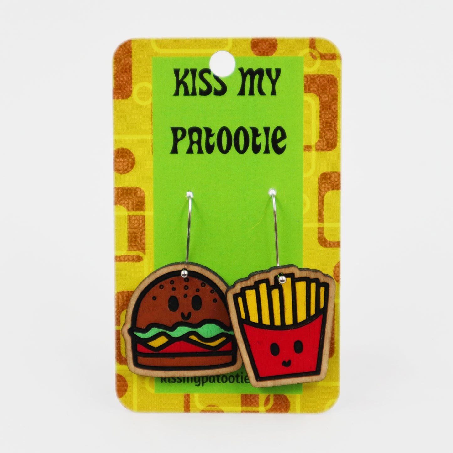 Wooden burger and chips earrings