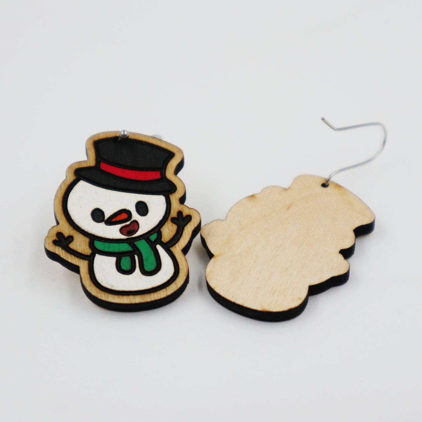 Wooden snowman earrings