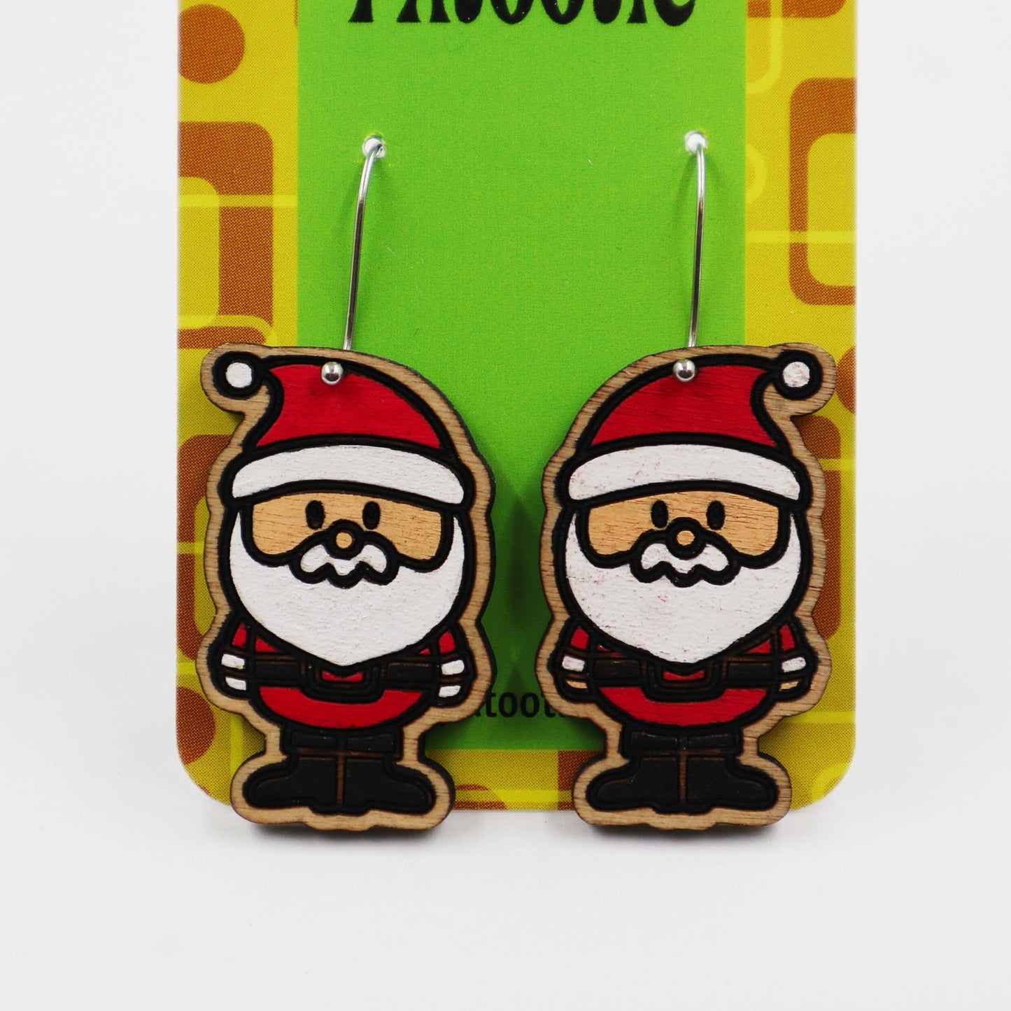 Wooden Santa Christmas earrings