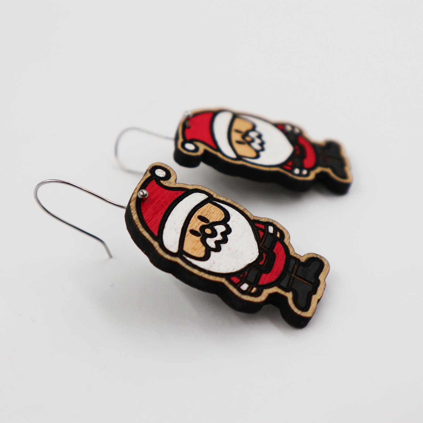 Wooden Santa Christmas earrings
