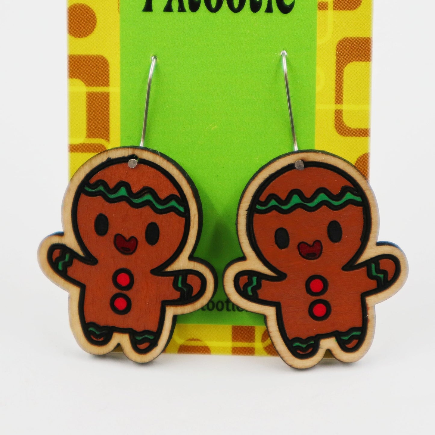 Wooden gingerbread man Christmas earrings