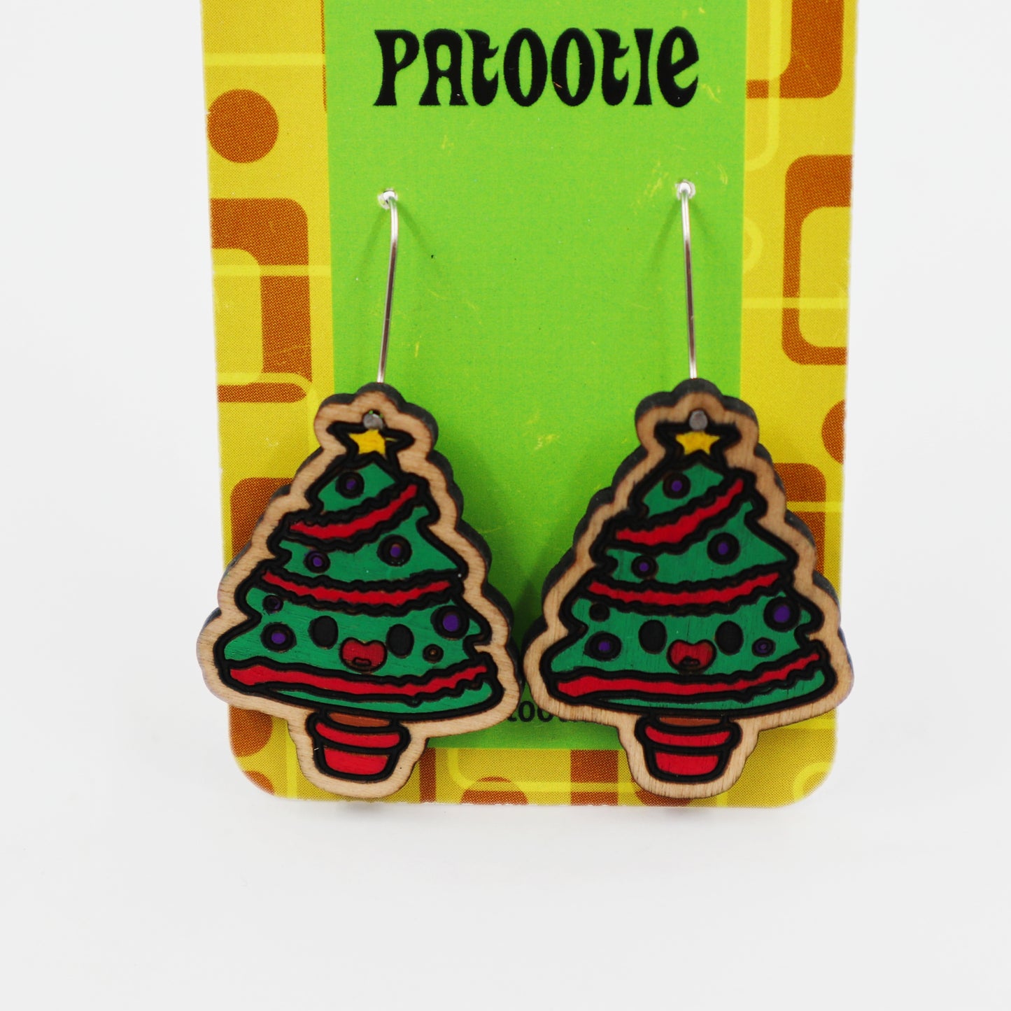 Wooden Christmas tree earrings