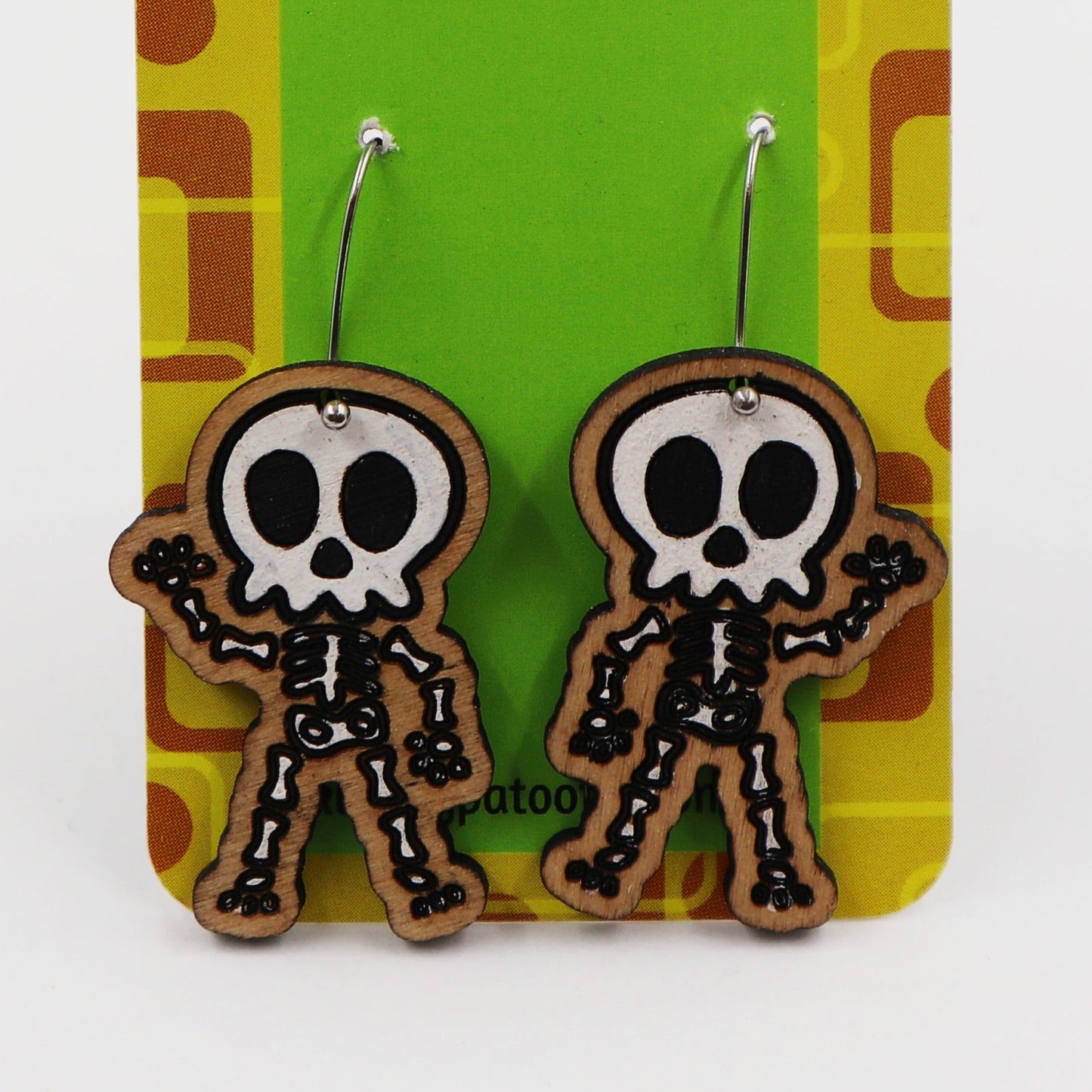 Wooden skeleton Halloween earrings